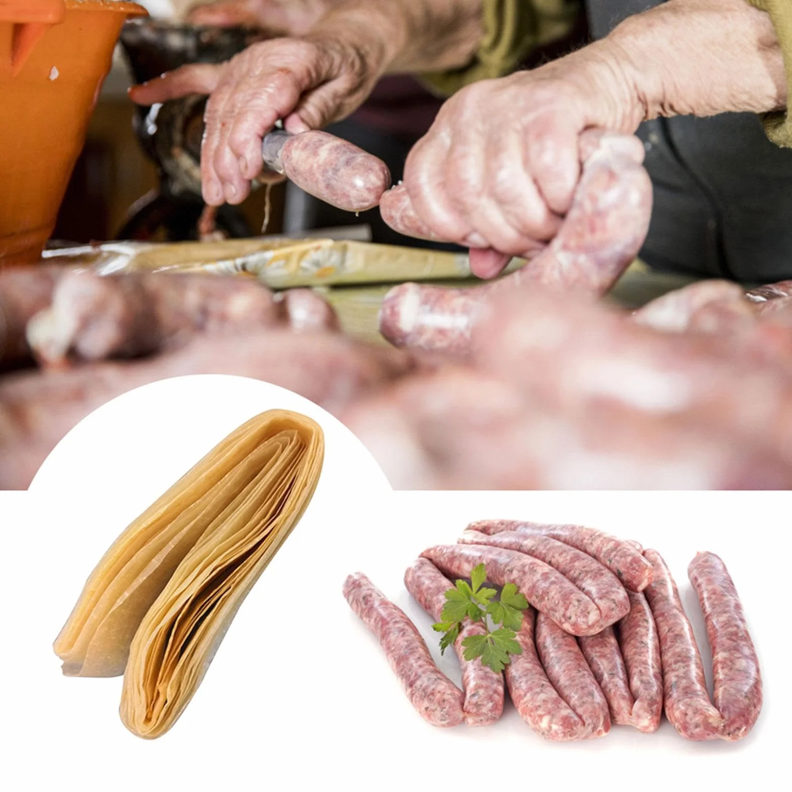 Cubiertas comestibles de salchicha de colágeno 8 m, tripas de cerdo de doble capa para secado