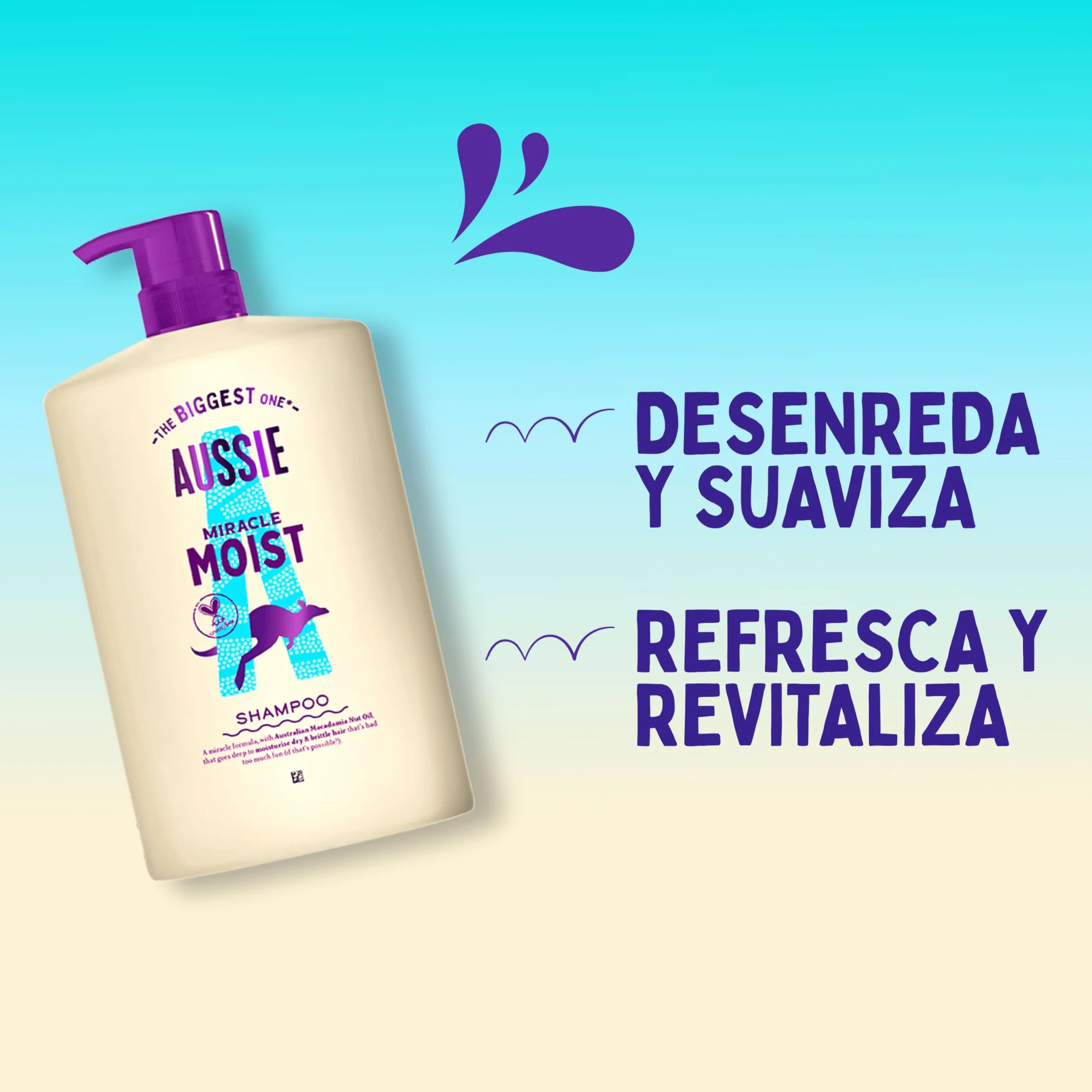 Aussie Miracle Moist Champú 1000ml Hidratante para Cabello Quebradizo y Seco con Aceite de Nuez de Macadamia
