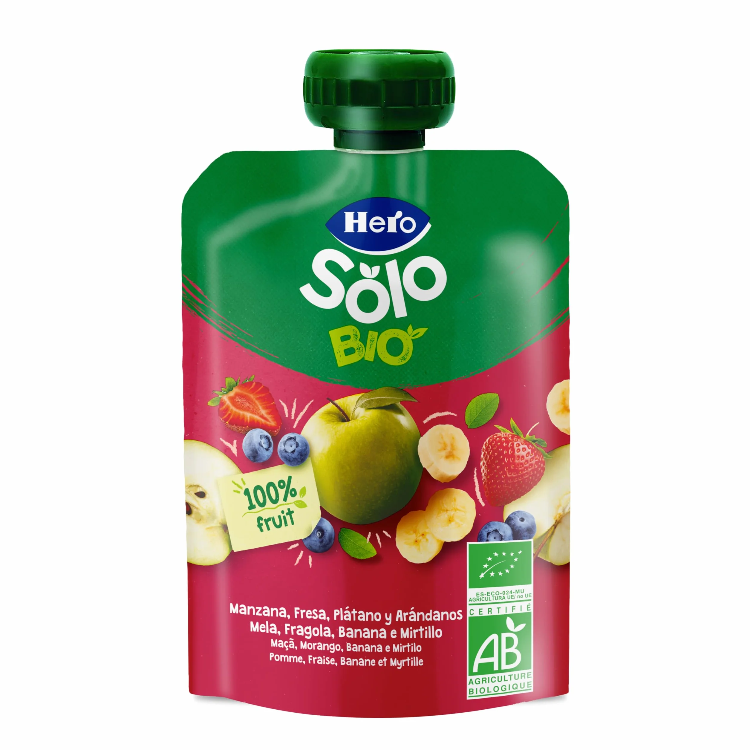 Hero Solo Bolsitas Ecológicas Manzana Fresa Plátano Arándanos 18x100g