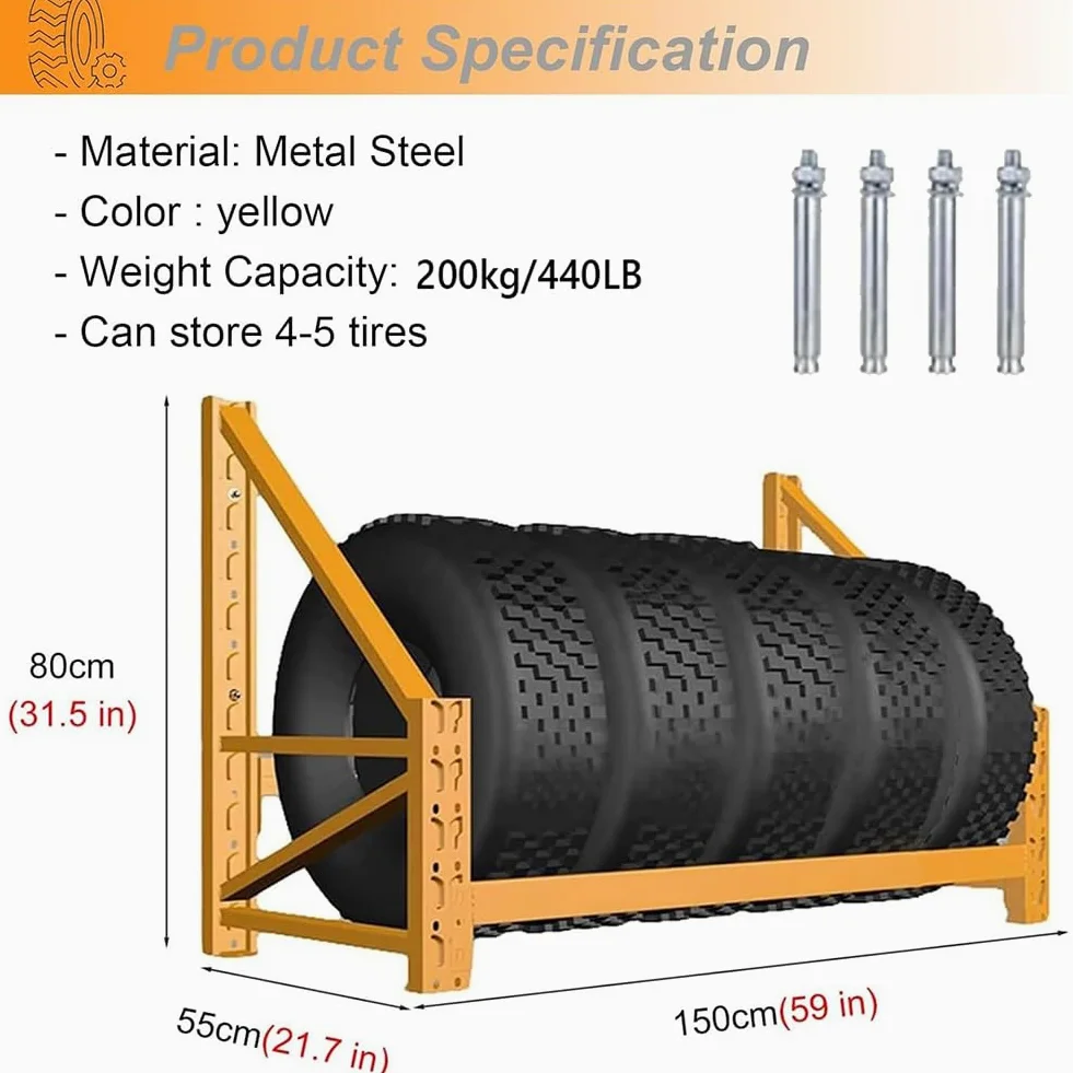 Estante De Neumáticos Montados En La Pared, Estante De Almacenamiento De Neumáticos De Metal De Servicio Pesado, Estantería De La Rejilla para Los Neumáticos,150cm