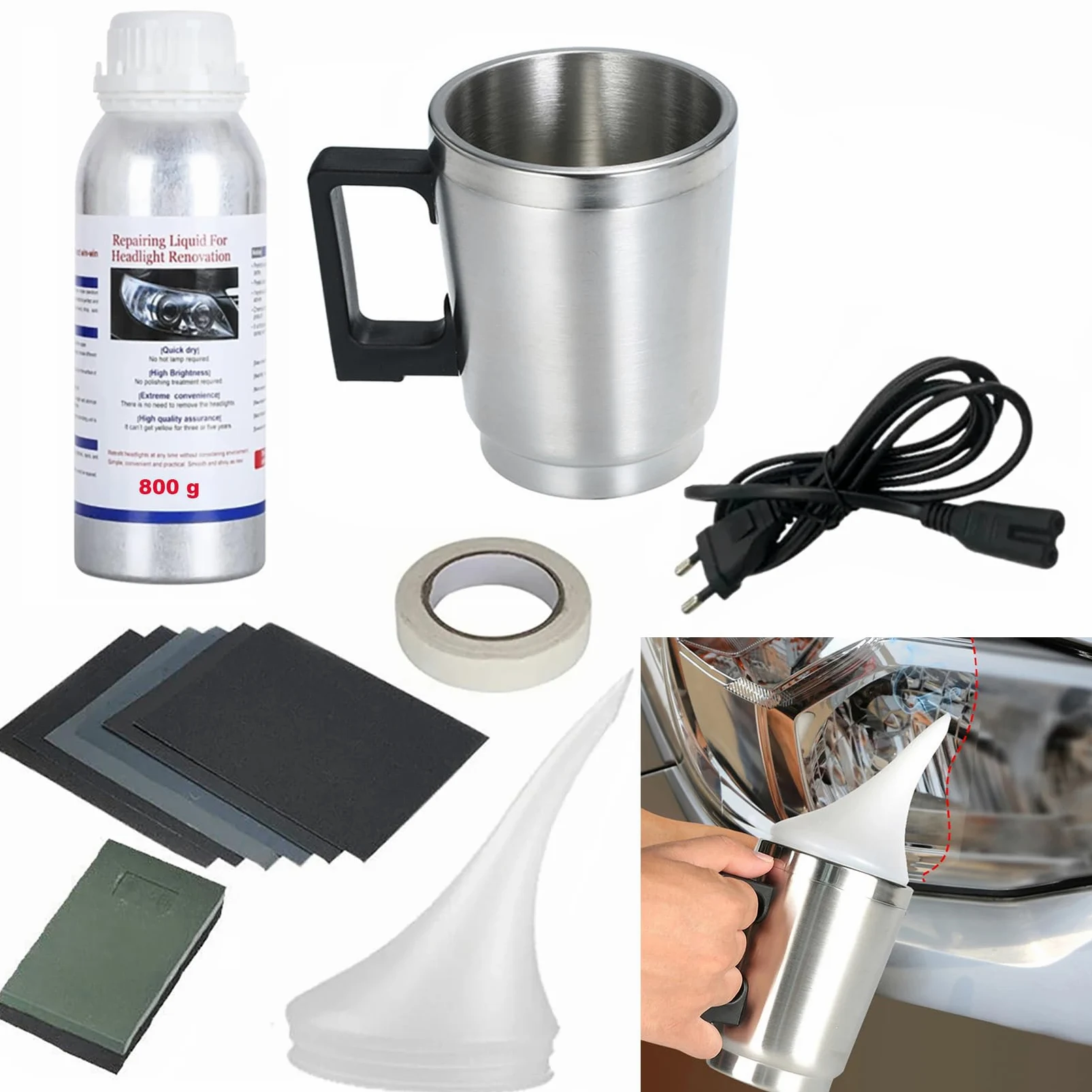 Kit de Pulido para Faros de Coche - Restauración Profesional de Faros - Haz Que Tus Faros Brillen como Nuevos