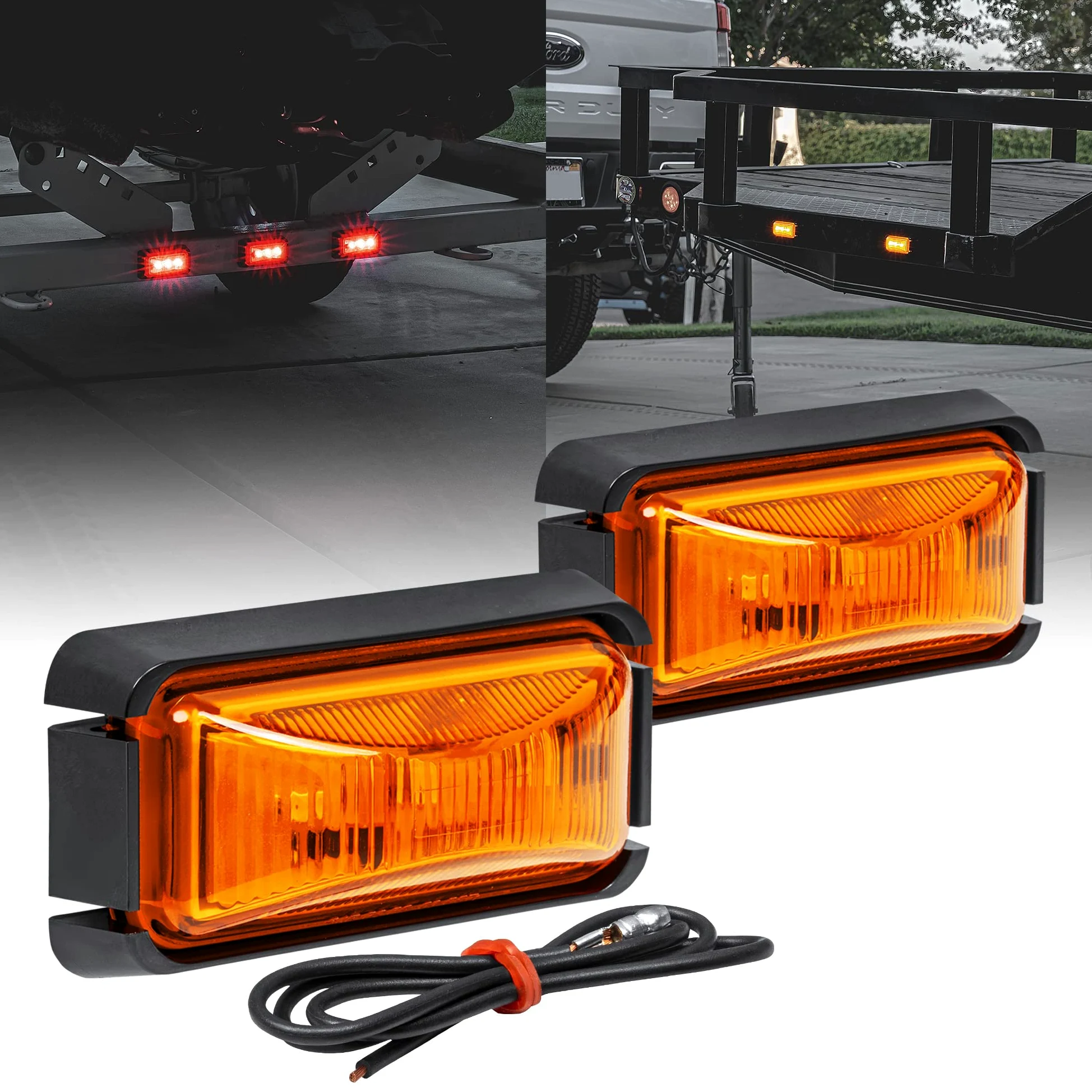 2 luces LED ámbar de 6,3 cm con borde negro [DOT FMVSS 108] [SAE P2PC] [montaje en superficie] [resistente al agua IP67] luces de señalización lateral para remolques y camiones