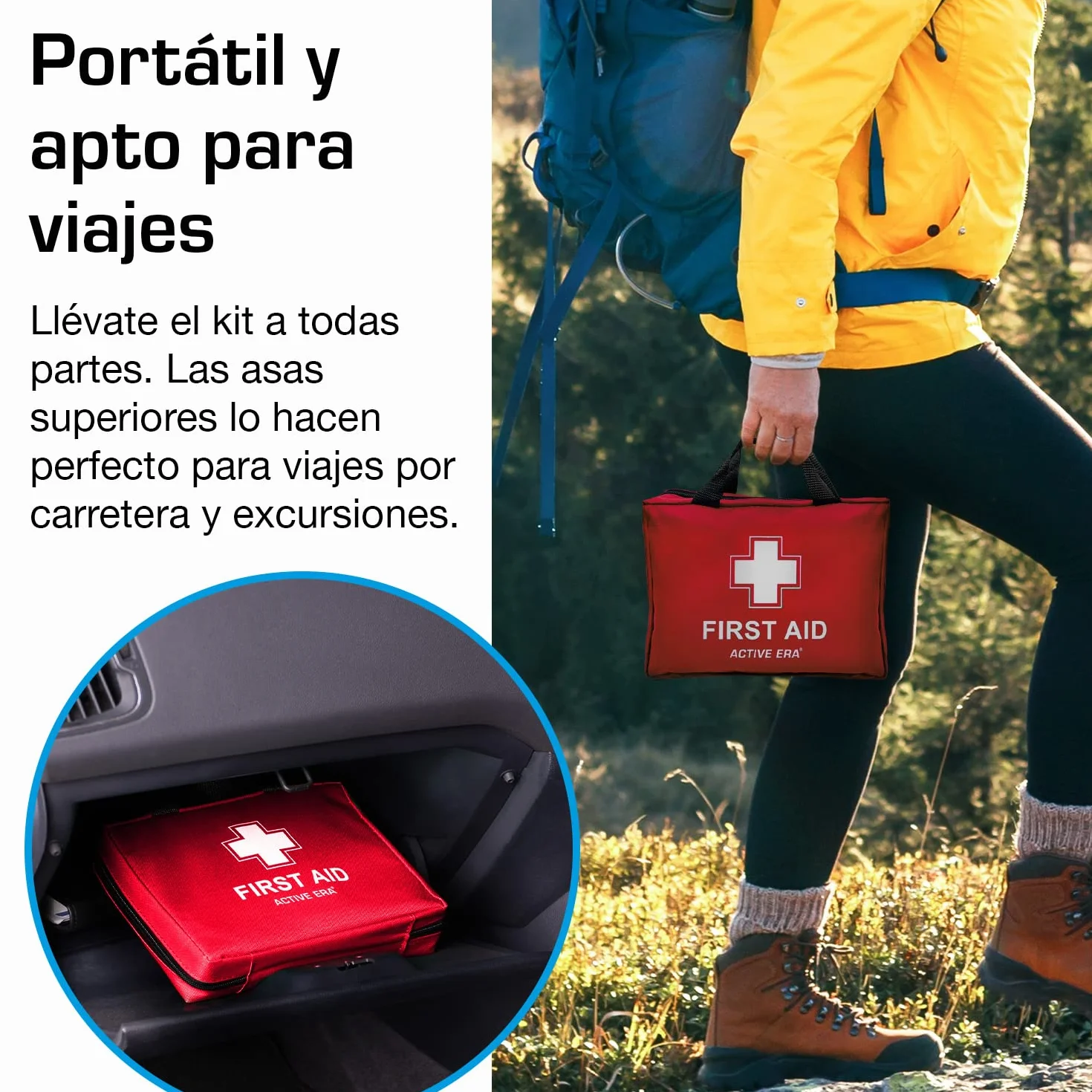 Active Era Botiquín Primeros Auxilios 90 Piezas Hielo Kit Lavado Ojos Manta Emergencia Hogar Coche