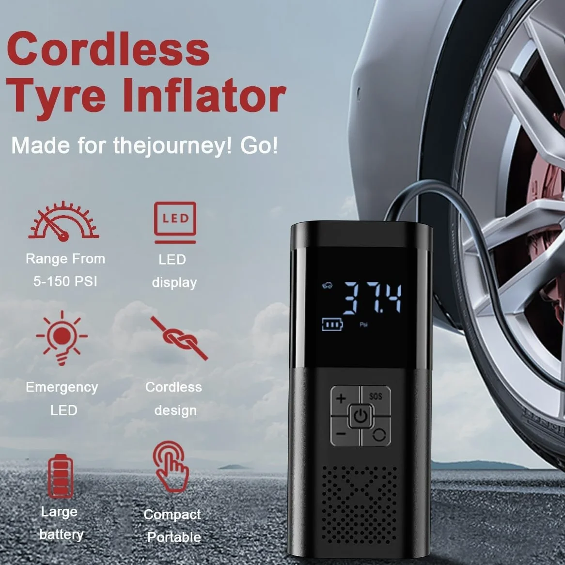 Compresores de aire portátiles Versión bomba de aire para coche Inflador de neumáticos portátil inalámbrico Inflador de neumáticos 12V compresor de aire para coche con manómetro Inflador Ruedas Coche