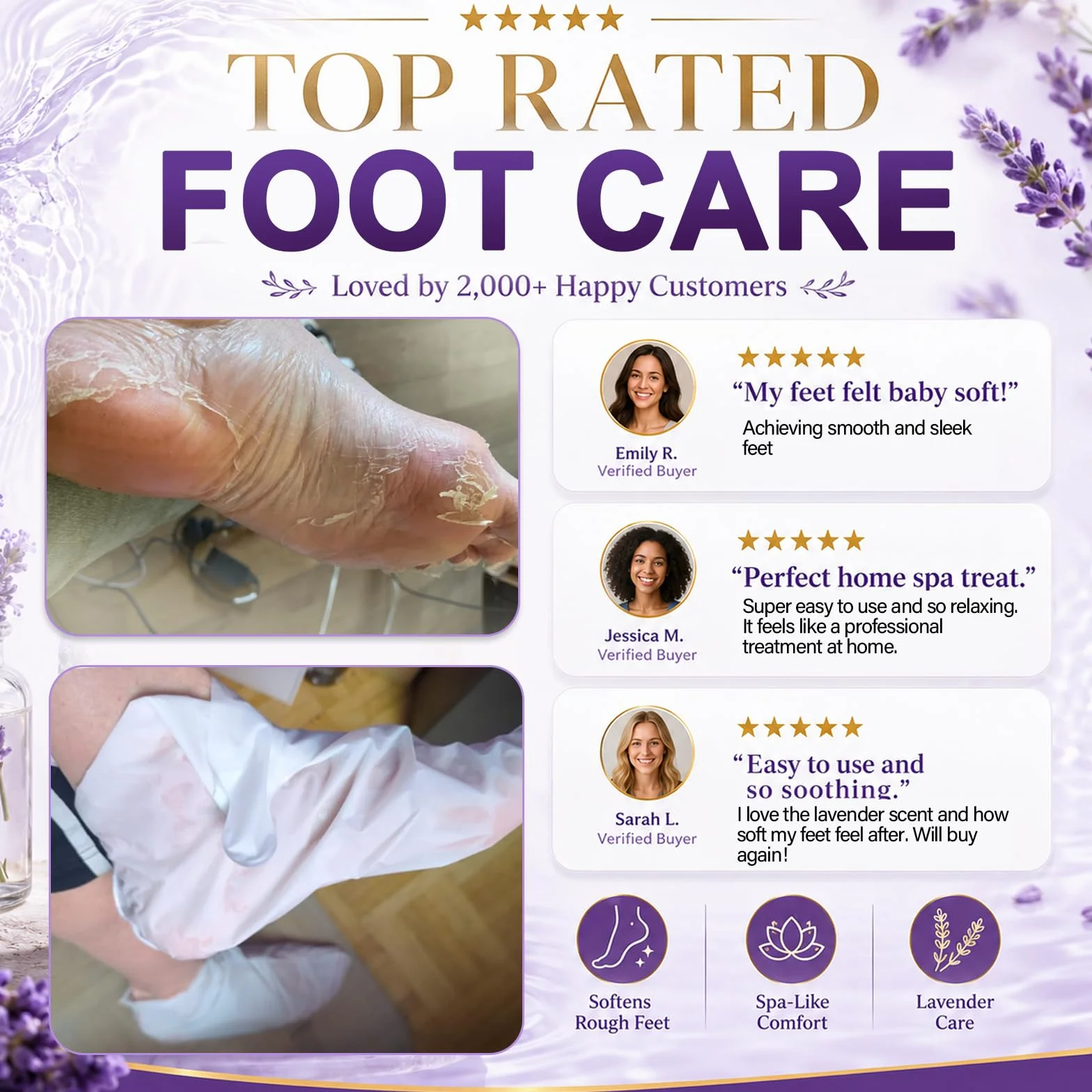 Calcetines Exfoliantes de Pies, Foot Peeling Mask, Hidratantes para Pies Secos Agrietados (Lavanda)