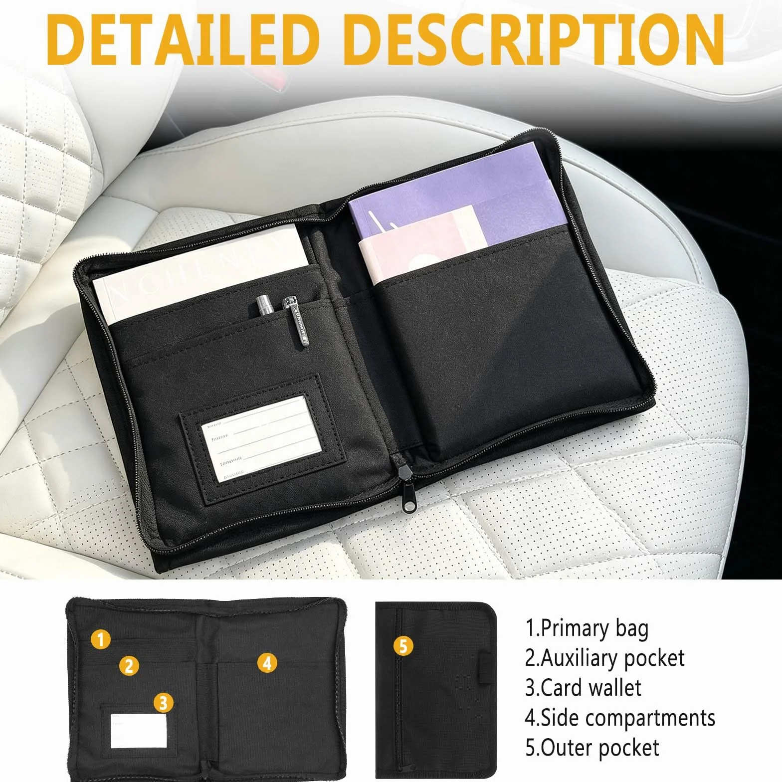 Coche Organizador de Guantera, A5 Portadocumentos, Bolsa Portátil con Múltiples Compartimentos para Guardar Recibos, Billetes y Accesorios en Vehículos,Adecuado para Viajes, Viajes de Negocios