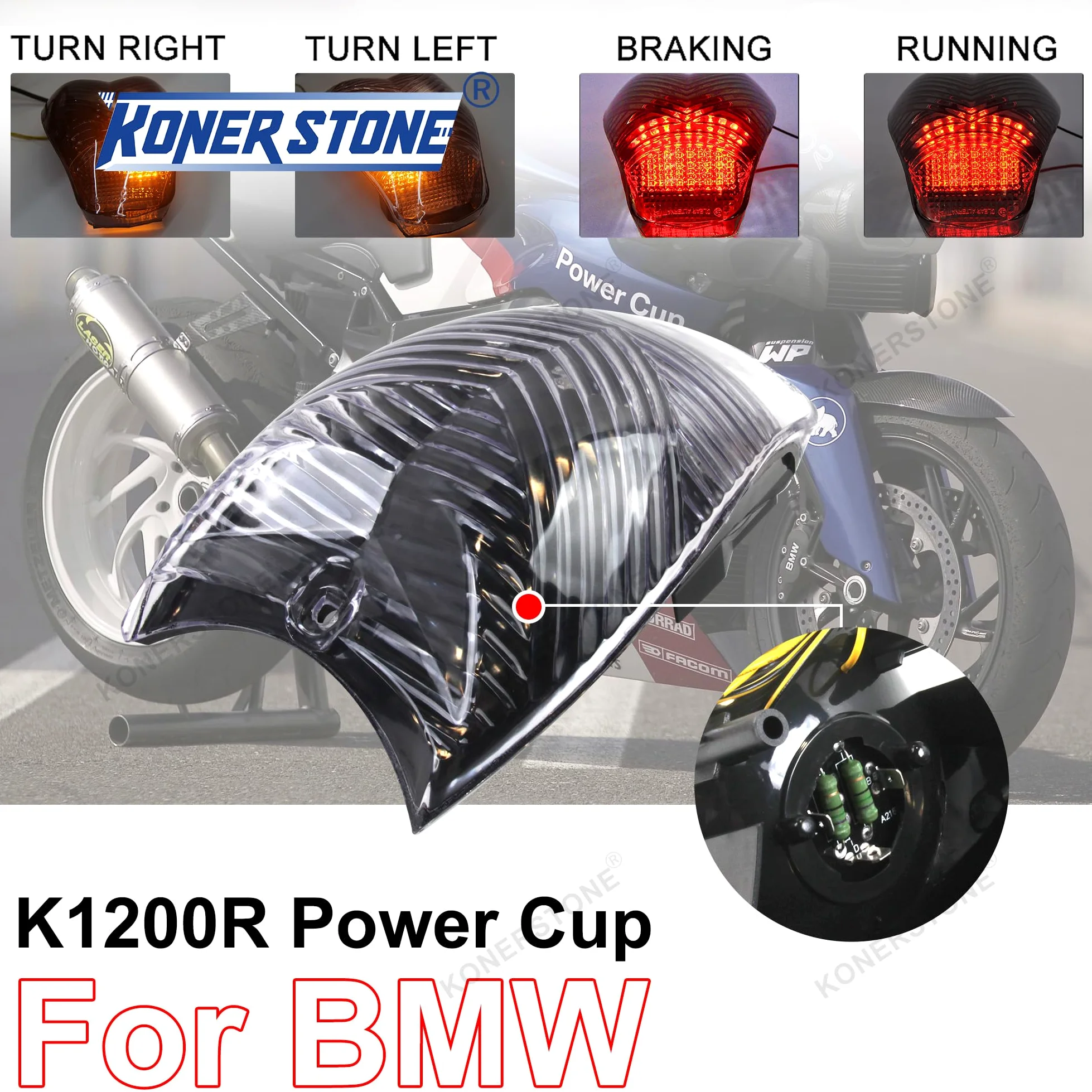 Luz trasera BMW K1200R K1200S 2005-2008 Señal Giro Freno Integrada Lente Ahumada