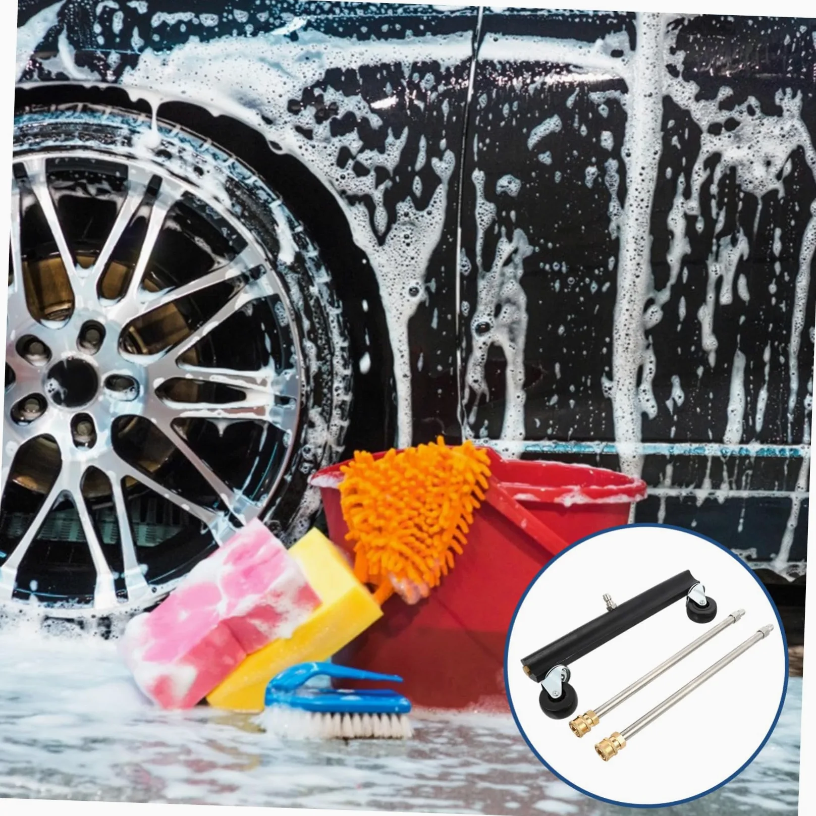 NOLITOY Cepillo de Limpieza para Chasis de Coche Ruedas Giratorias, Acero Inoxidable y Latón, Adecuado para Limpiar Suelos y Remolques Hidrolavadora