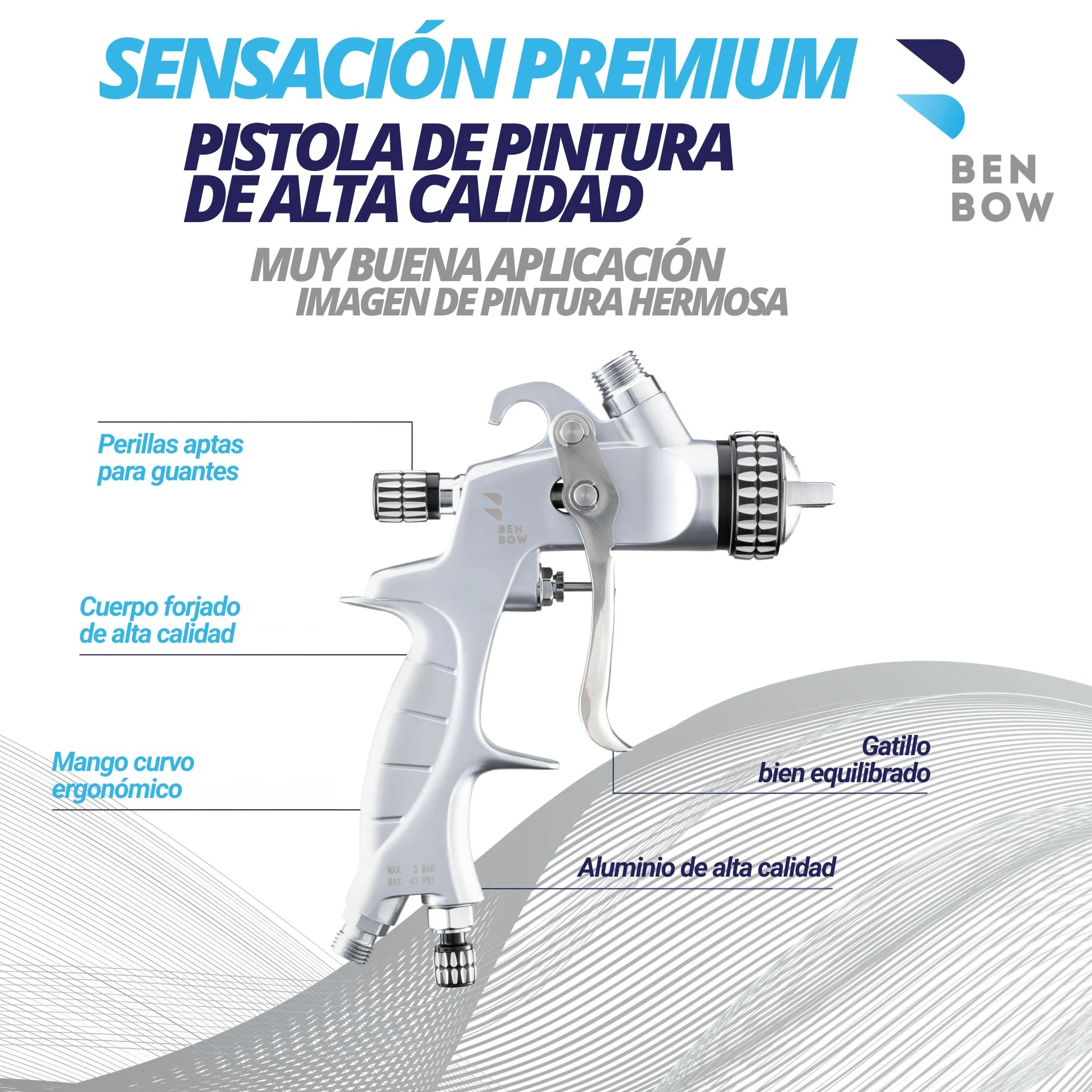 BenBow Set Pistola de Pintura PK60 HVLP 1,4 mm + 1,8 mm Boquilla + 600 ml Taza de Pintura + Maleta - Ideal para la Pintura de automóviles – Pistolas de Pintura de Aire comprimido