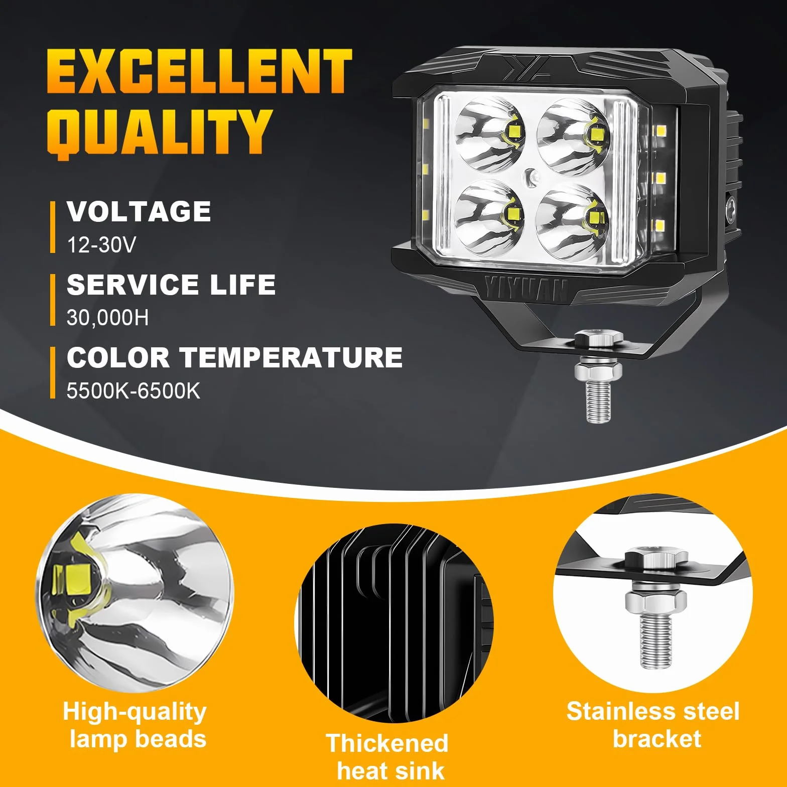 PICAA Foco de trabajo LED, 2PCS 4 pulgadas 35W LED Luz de inundación Tractor,3 lados brillan,12V-24V 6000K blanca Focos LED para Tractores Luz de Niebla Coche,SUV, UTV, ATV, Off-road,Camión,Moto