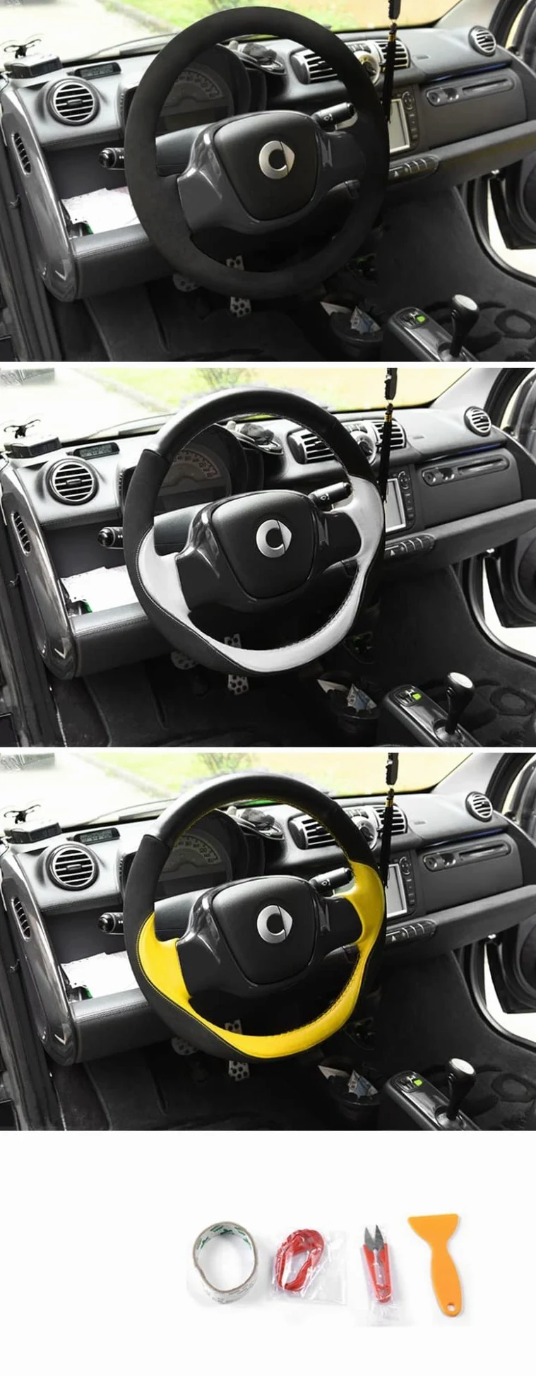 Funda para Volante De Cuero Cosida A Mano para Benz para Smart 451 Fortwo 2009-2012 2013 2014 Modificación Interior Elfo