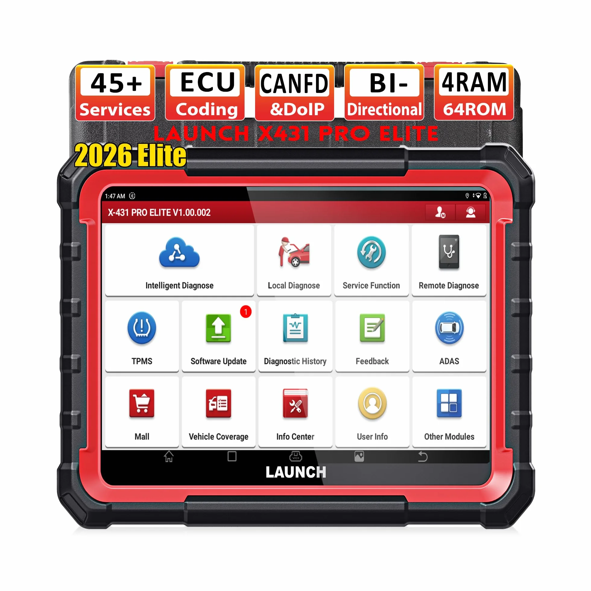 LAUNCH X431 Pro Elite obd2 Diagnosis Coche multimarca, Bidireccional Maquina Diagnosis Coche, Codificación ECU Online,Sistema Completo Diagnosis 45+ Reajuste,CANFD DOIP,FCA, 2 Años de Actualización