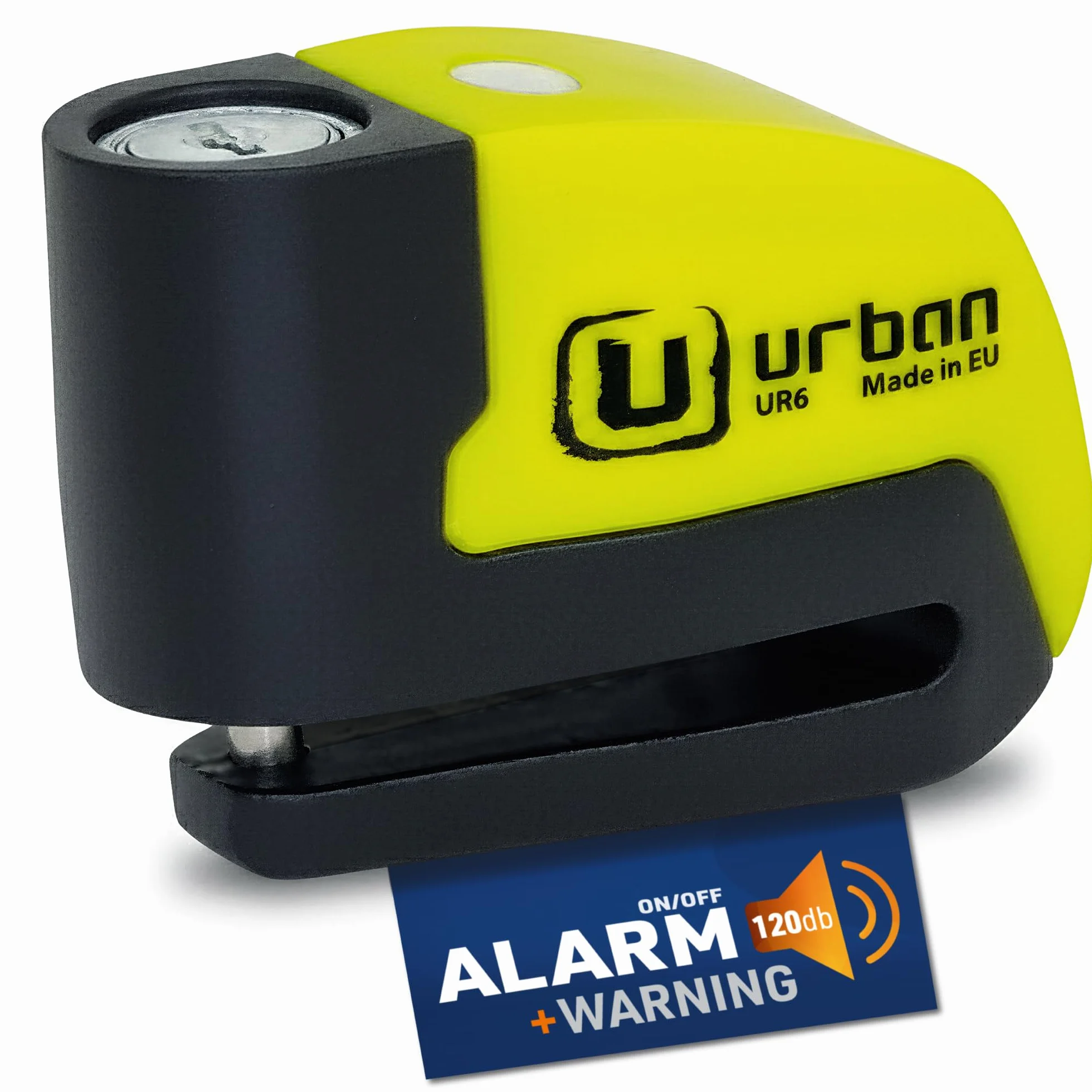URBAN UR6 Candado Moto con Alarma Inteligente | Antirrobo Disco Más Eficaz | Hi-Tech, 120db, LED, Warning Sensibilidad A+, Pila CR2 Larga Duración, Más Impermeable, Pinza 6mm Universal Scooter Bici
