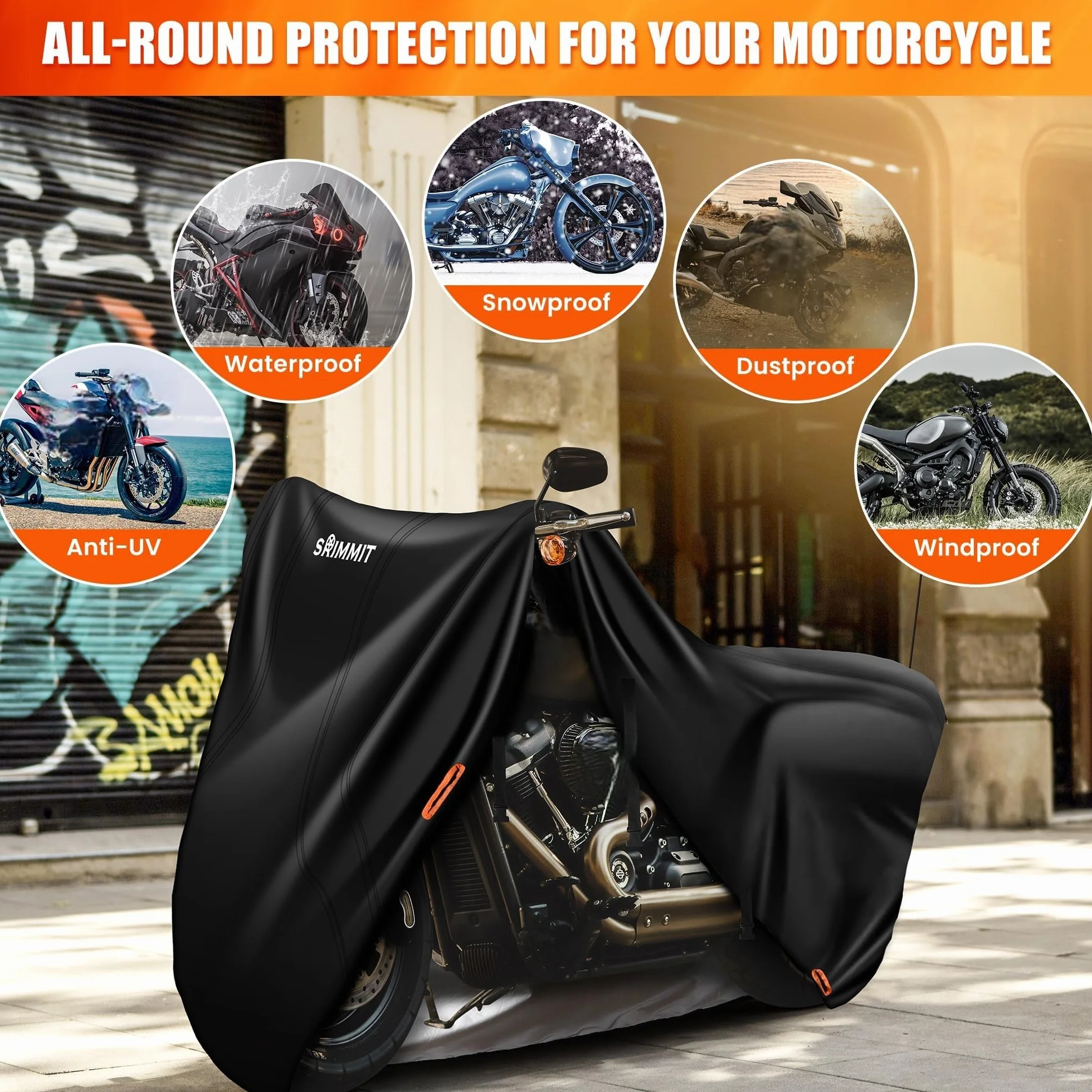 Funda para Motocicleta 420D Resistente para Modelos Touring, Impermeable, para Exteriores, Lluvia, Rayos UV, Polvo (2XL)