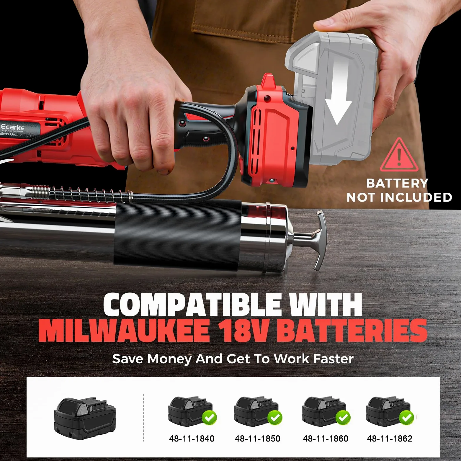 Ecarke Pistola de engrase con batería Compatible con baterías Milwaukee de 18 V