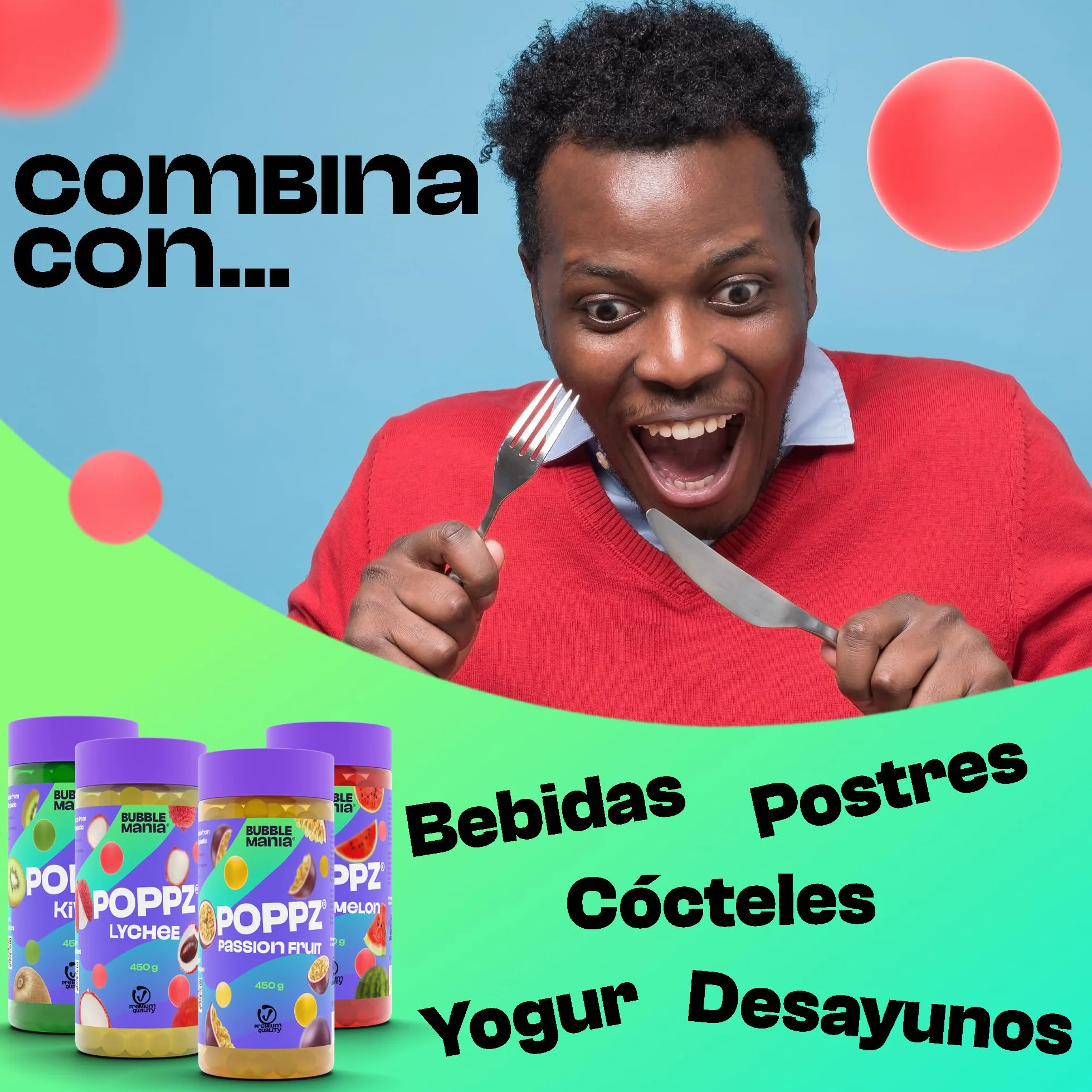 BubbleMania Set de Bubble Tea Boba Popping Perlas de Tapioca 4 Paquete Maracuyá Lichi Kiwi Sandía
