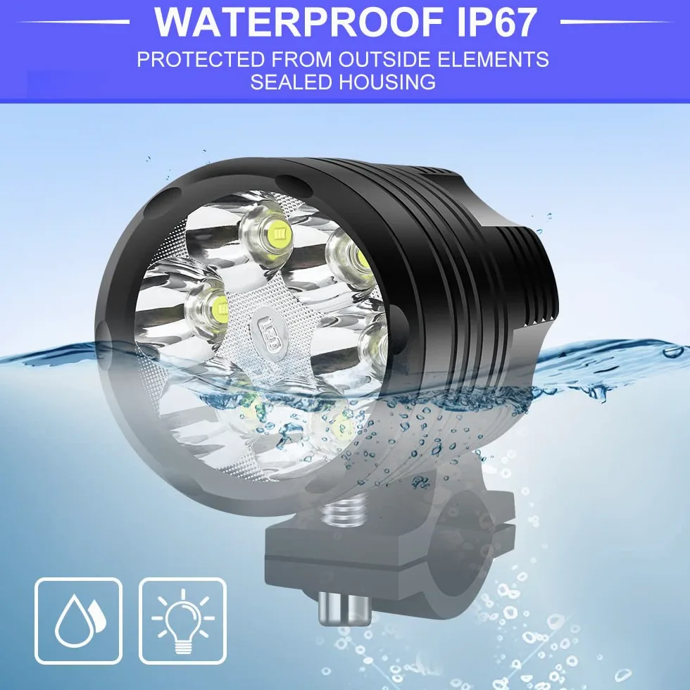 2 luces Auxiliares para Motocicleta con Arnés de Cableado y Lente Amarilla, 60W Faros Delanteros para Motocicleta, Luces Antiniebla LED DRL 12V 24V para Coche, Camión, Barco, ATV, SUV
