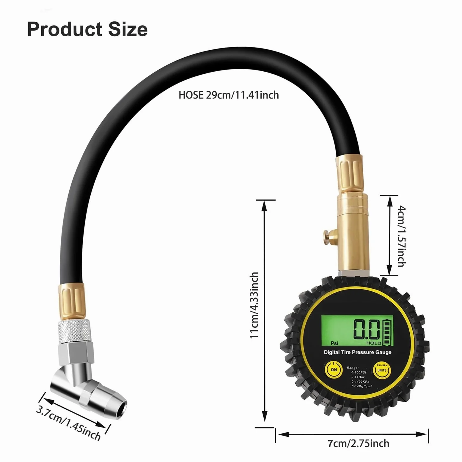 Manómetro de neumáticos Manómetro De Presión De Neumáticos De Coche, 200 PSI, con Manguera Flexible Y Pantalla LCD Retroiluminada, Manómetro Digital For Coche, Camión, SUV