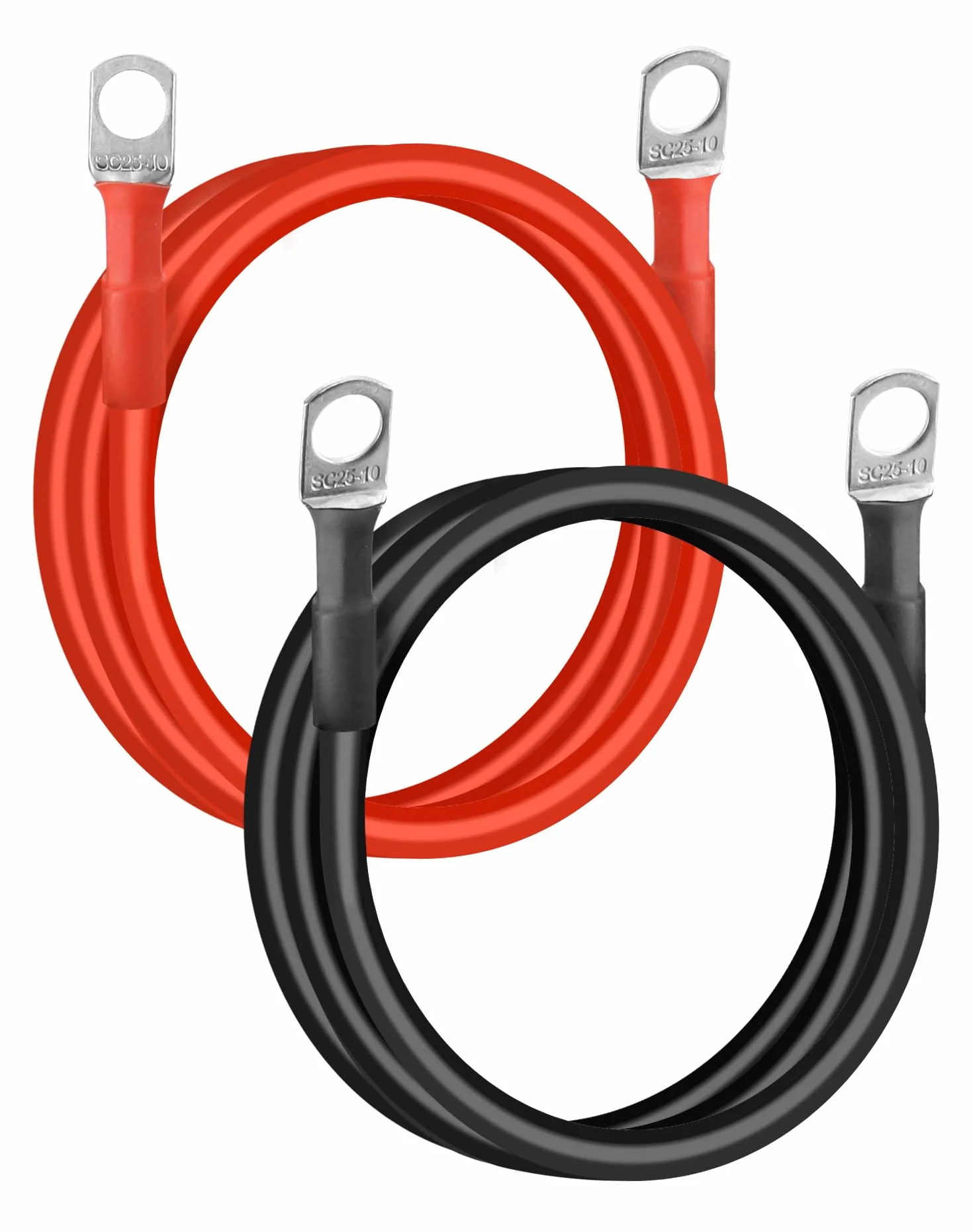 QWORK® 2 Piezas 100 cm Cable de Arranque Batería 25mm² 3AWG con Terminales Anillo M10 para Automóviles, Camiones, Motos, RV, Marino y Solar