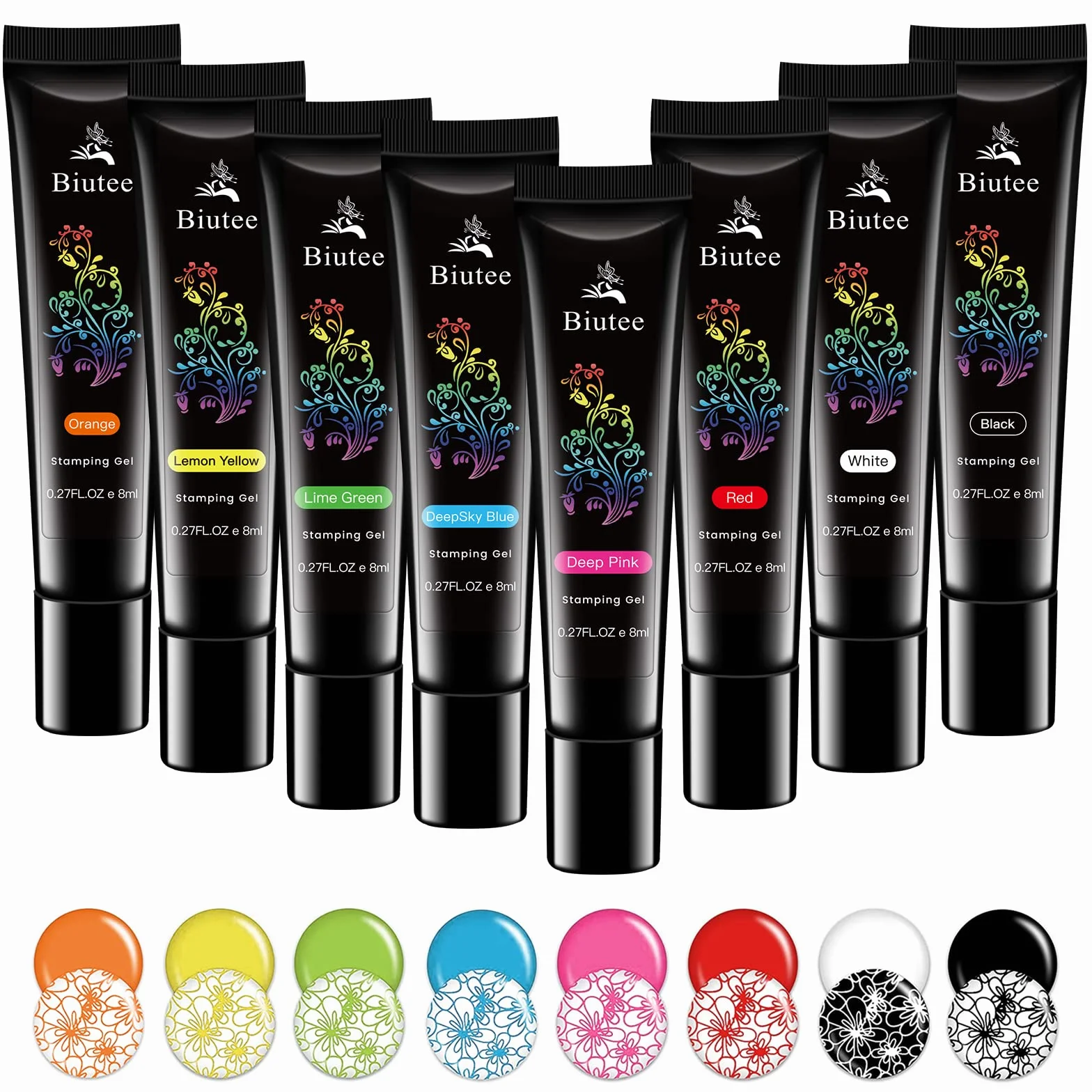 Biutee Nail Stamping Set 12pcs Plantillas Estampacion Uñas 8 Colores 8ml Gel Polish con Tampón Rascador