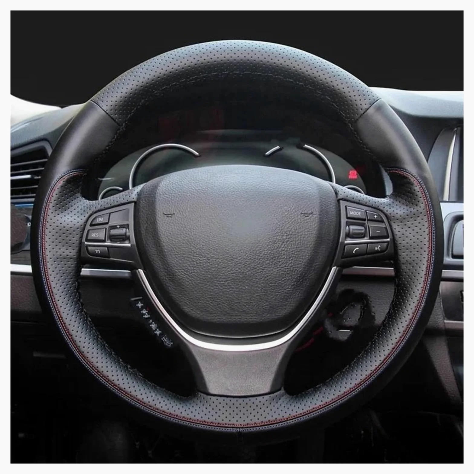 Cubierta Volante Coche Funda para Volante de Coche de Cuero Genuino Negra Cosida a Mano para F10 520i 528i 730Li 740Li 750Li(Negro)