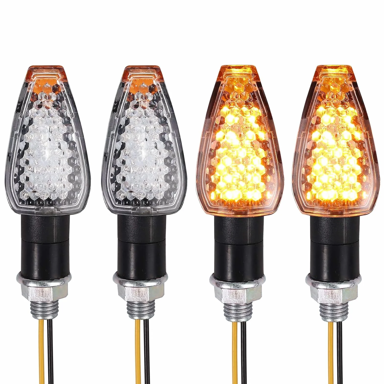 4 Piezas Intermitentes LED Moto 12V, Luces Direccionales Señal Giro Moto con 14 LED Súper Brillantes, Indicadores de Giro Ámbar para Scooter Quad Cruiser Off Road con Rosca de 10 mm