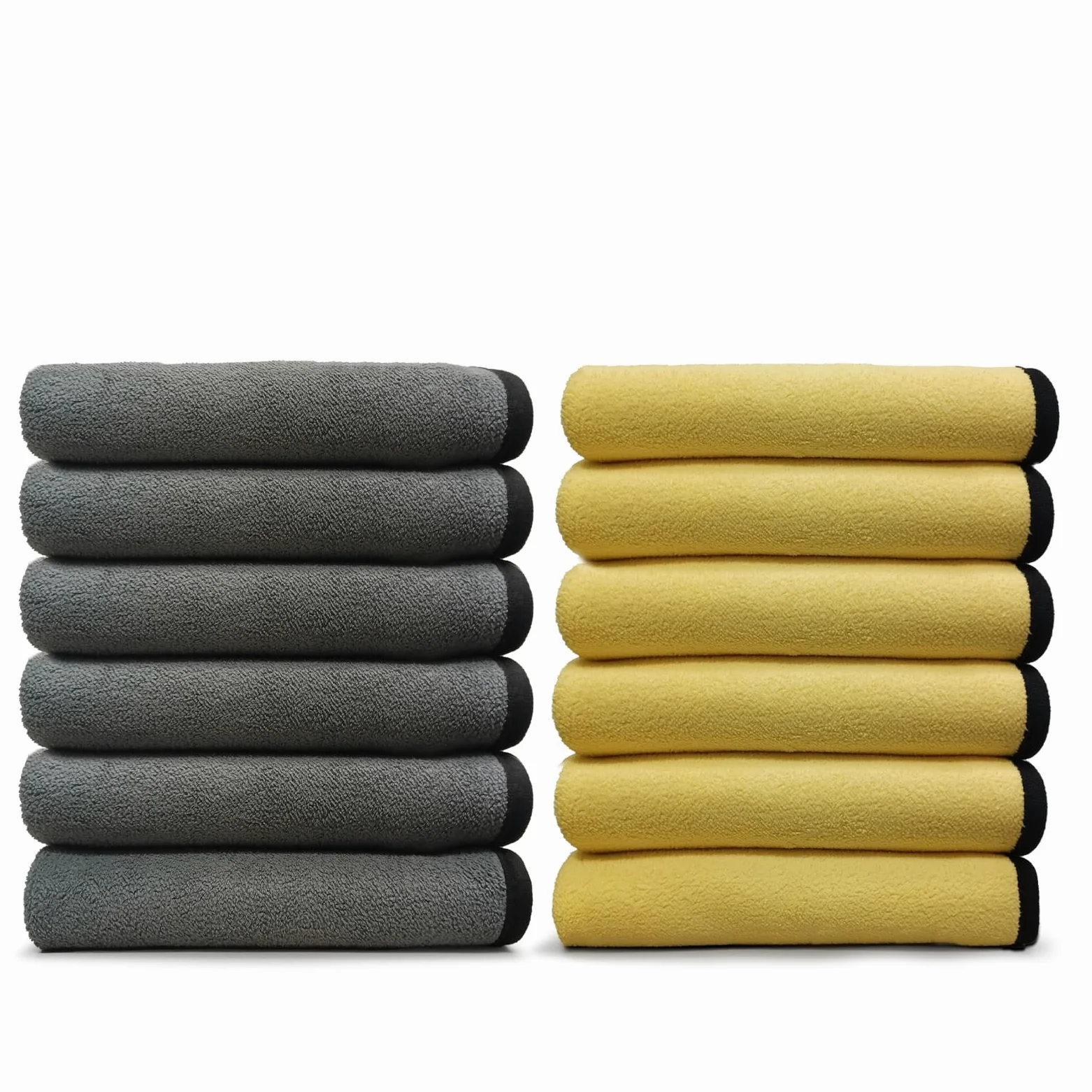 VPD - Toallas de microfibra de forro polar coral, color amarillo oscuro, toallas de secado definitivas, extragrandes, superabsorbentes, sin pelusas ni arañazos, perfectas para pulir cera de coche (12,