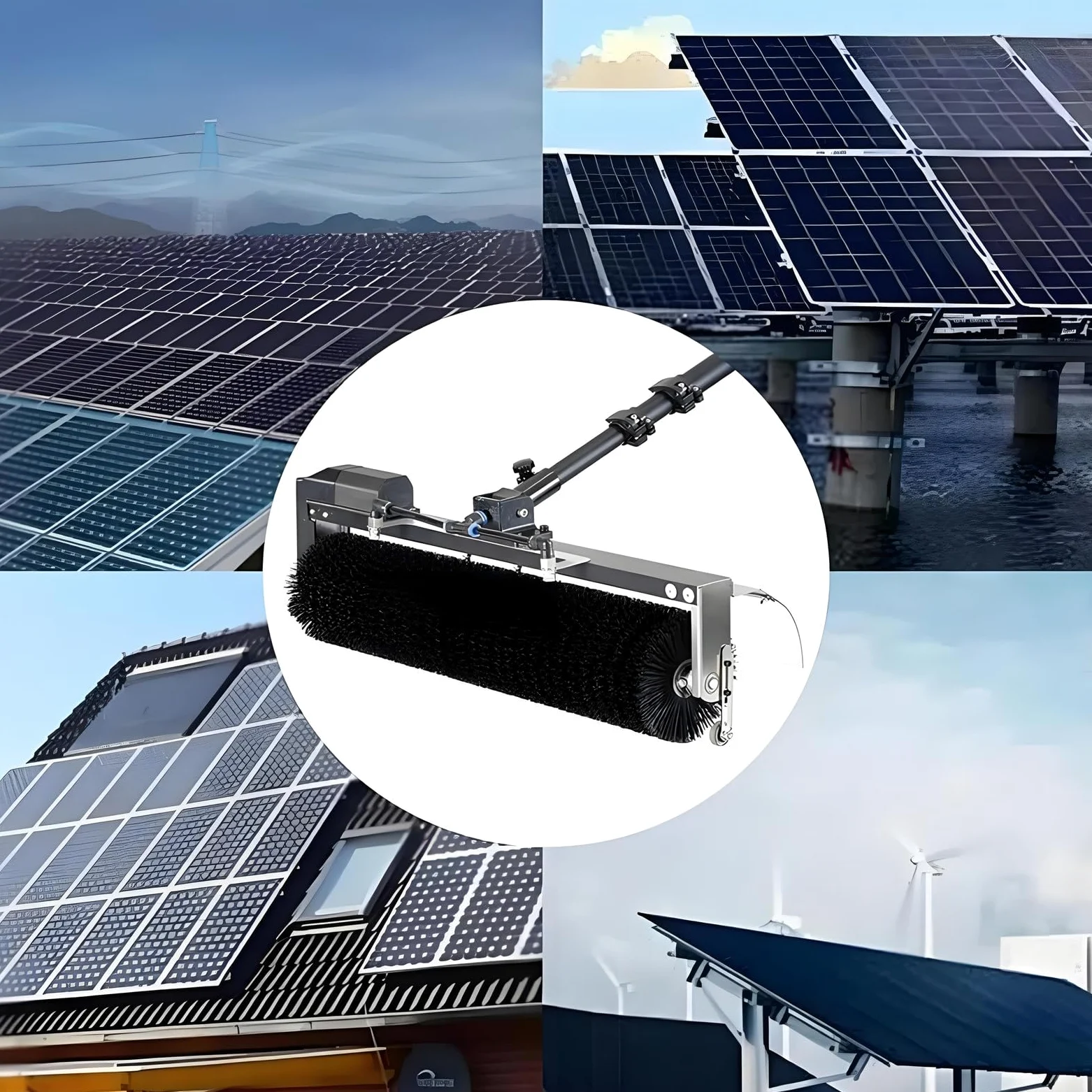 Cepillo de limpieza de paneles solares con poste telescópico de 25 pies, rociador de agua automático, para uso residencial