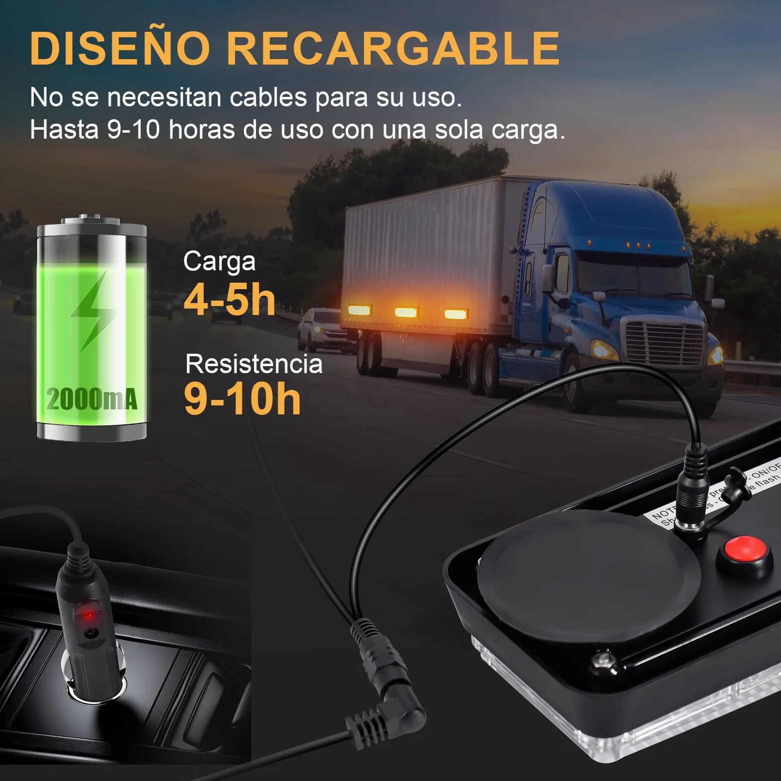 Dinfu LED faro giratorio batería, luz de advertencia amarillo 12V imán inalámbrico 12v luz amarilla led intermitente con 5 modos estroboscópicos intermitentes para coche camión tractor coche camión