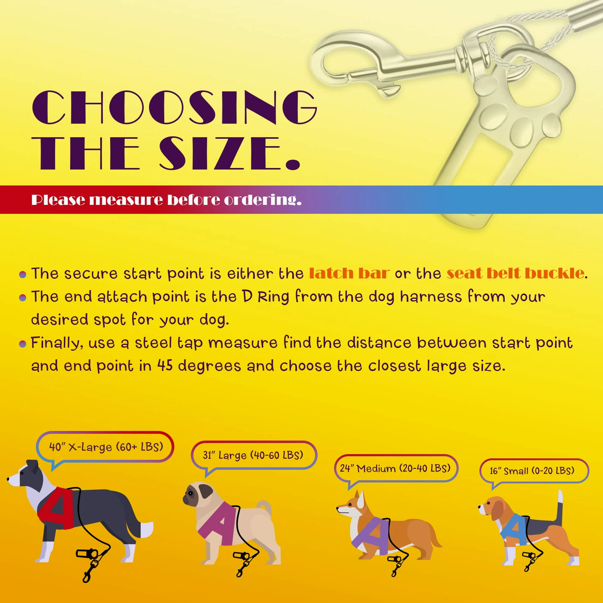 Cinturón de seguridad para perro, a prueba de masticación/masticación, cinturón de seguridad para perro, cinturón de seguridad de vehículo para cachorros con doble clip y cierre – Acero