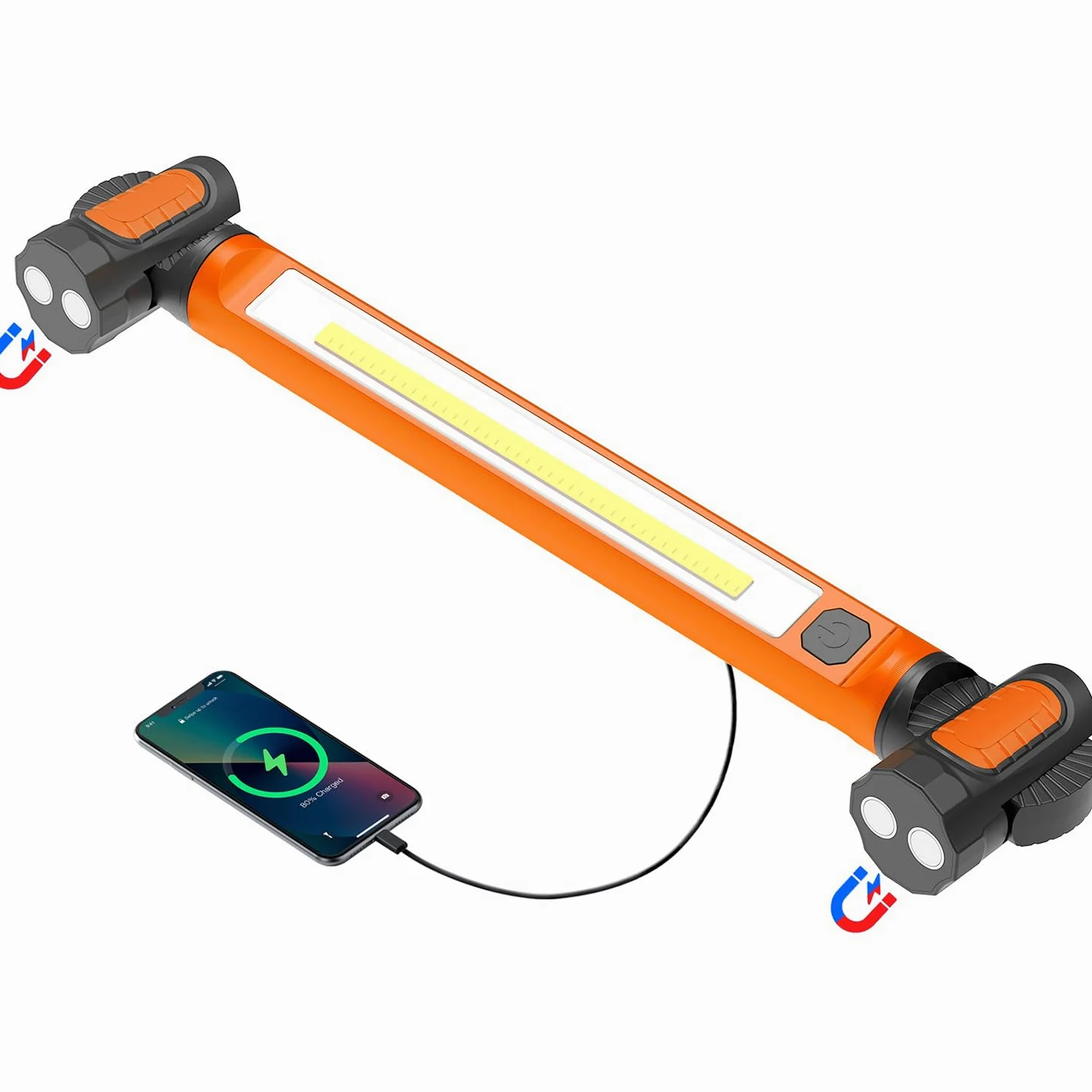 Luz de trabajo, luz de trabajo LED de 3000 lm, luz de trabajo magnética recargable de 5200 mAh, luces de trabajo inalámbricas debajo del capó con ganchos para mecánicos, inspección, taller,