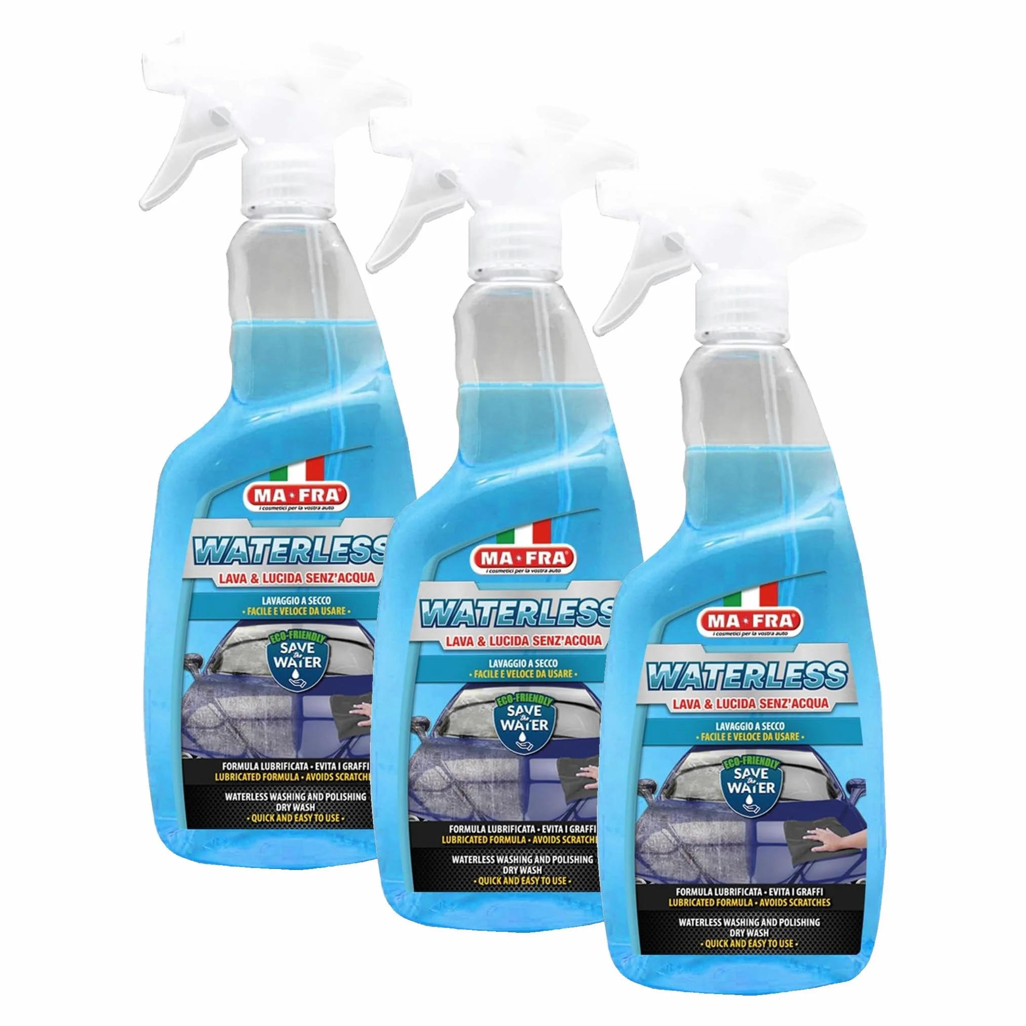 Ma-Fra Waterless Lavado y Abrillantado Sin Agua para la Limpieza Completa en Seco de Carrocerías y Lunas, Tamaño 750 ml (Paquete de 3)