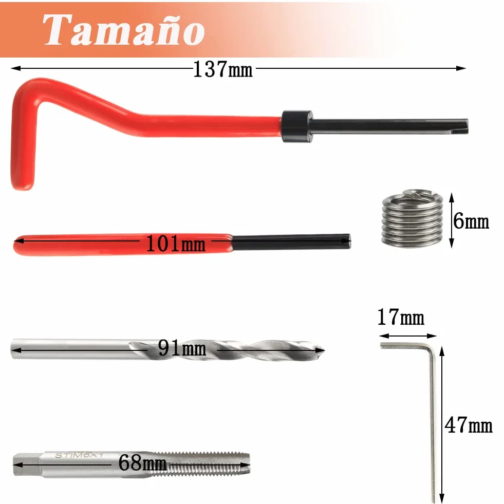 Treki Juego de Reparación de Roscas 30 Piezas M6 Thread Repair Kit Herramientas de Mano HSS Drill Helicoil Kit de Inserción de Reparación de Roscas para Reparación Automóvil