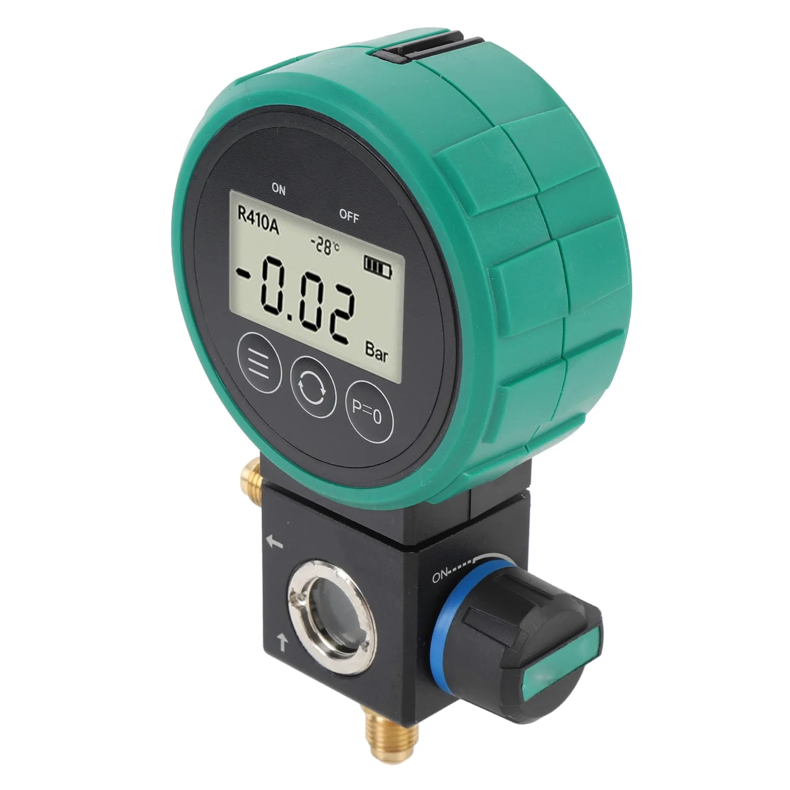 Greensen Manómetro de Presión de Refrigerante Juego de Manómetro de Colector de CA Digital de 0 a 5 MPa con Válvula de Bola 4 Unidades de Presión 9 Refrigerantes para Aire Acondicionado Recarga