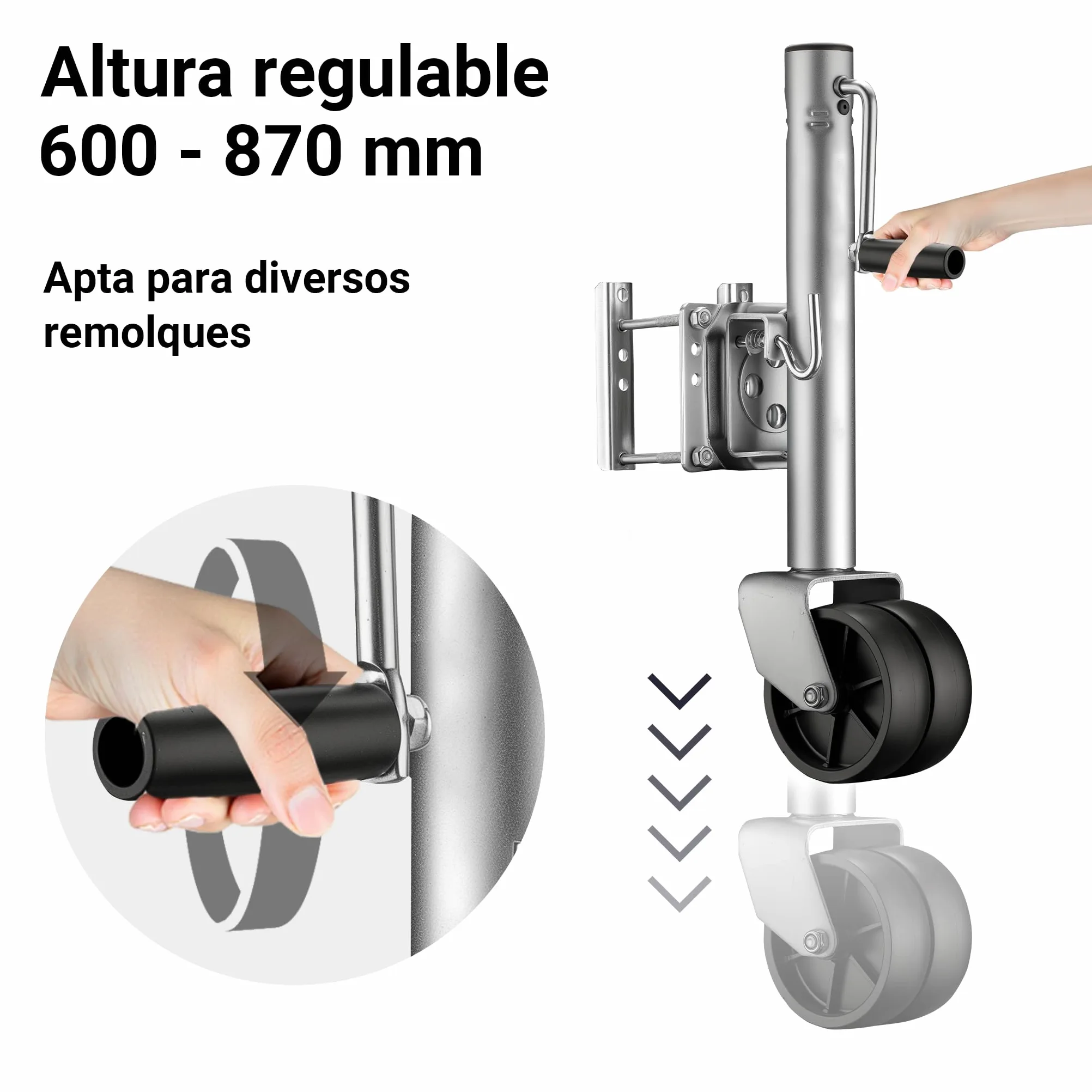 Wiltec Rueda de apoyo con dos neumáticos capacidad máx. 680 kg rueda jockey doble de alta resistencia ruedas de nylon rueda de apoyo para caravanas y remolques
