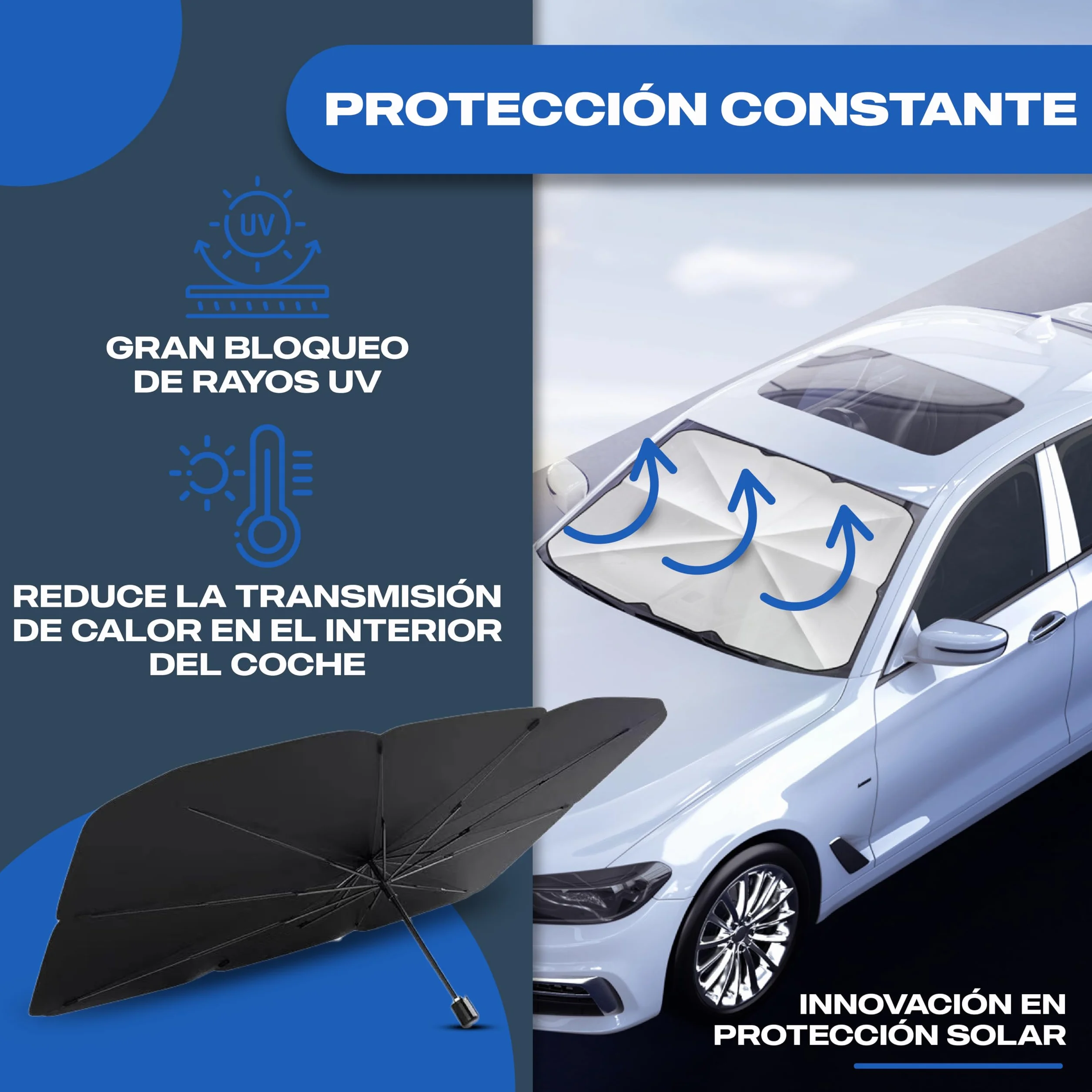 Protector Solar Coche Delantero Parasol SUV Camión UV Titanio 140x80 cm