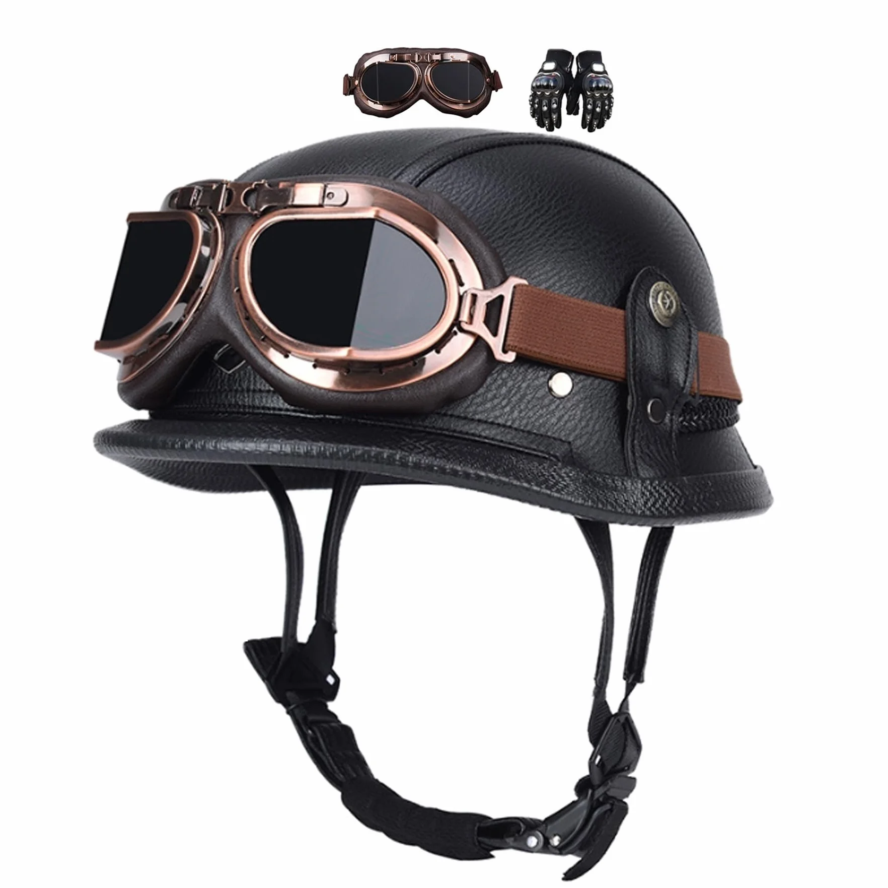 Casco jet retro, casco de moto, casco jet de scooter, casco de estilo alemán, casco de media carcasa, para hombre y mujer, casco vintage de media cara, casco de scooter, con guantes gafas, homologado