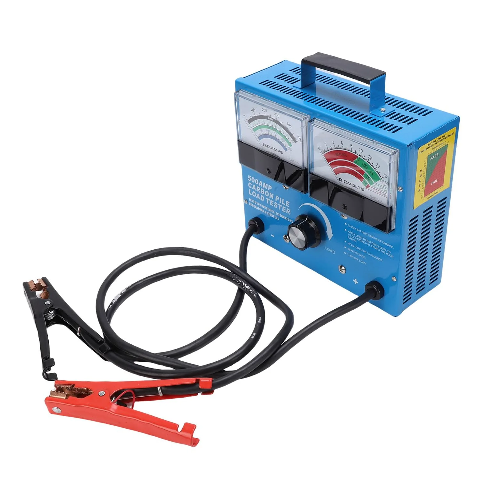 Naroote Probador de Carga de Batería 500A, Voltímetro de Alternador Automotriz, Probador de Calibre Grande y Fácil de Leer, Ideal para Pruebas de Batería de Automóviles, Carros, Motocicletas