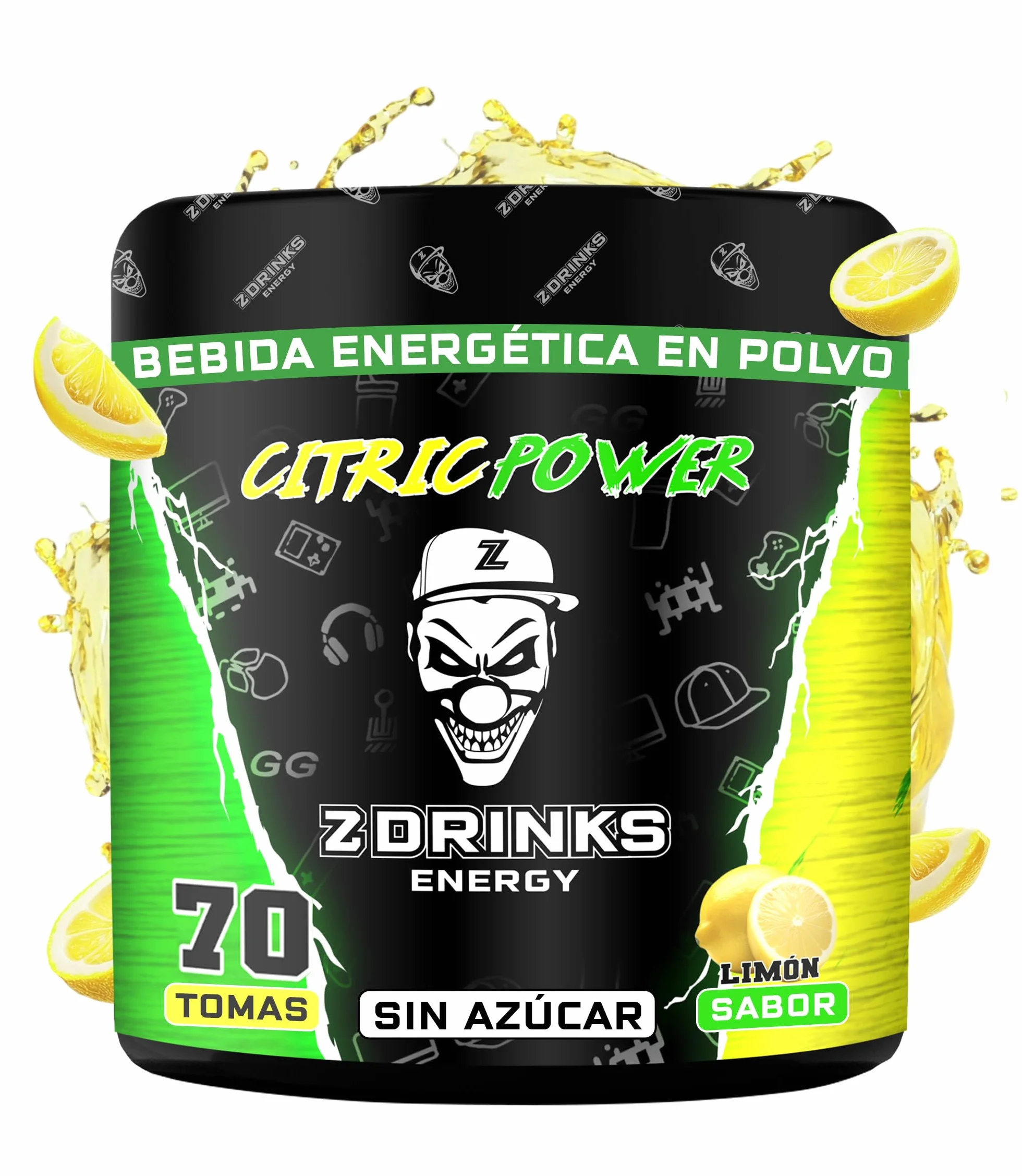 Z Drinks Energy Bebida Energética en Polvo 70 Servicios Sin Azúcar con Cafeína Minerales y Vitaminas Sabor Limón