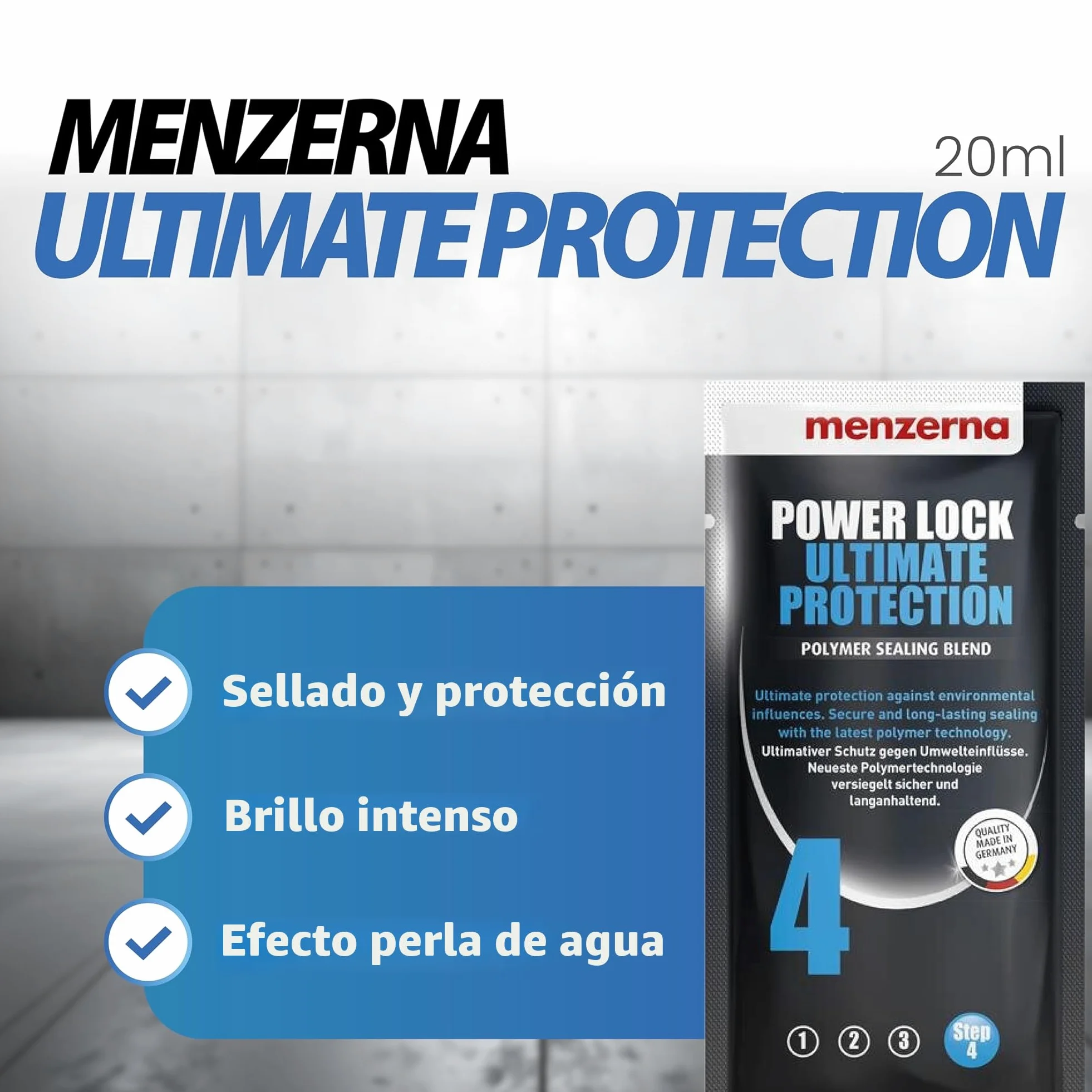 Menzerna Car Polish Set: Menzerna Heavy Cut Compound 1000 + Medium Cut Compound 2500 + Super Finish Plus 3800 + Power Lock Sachet 20ml + 4X Paño de Microfibra 40x40cm