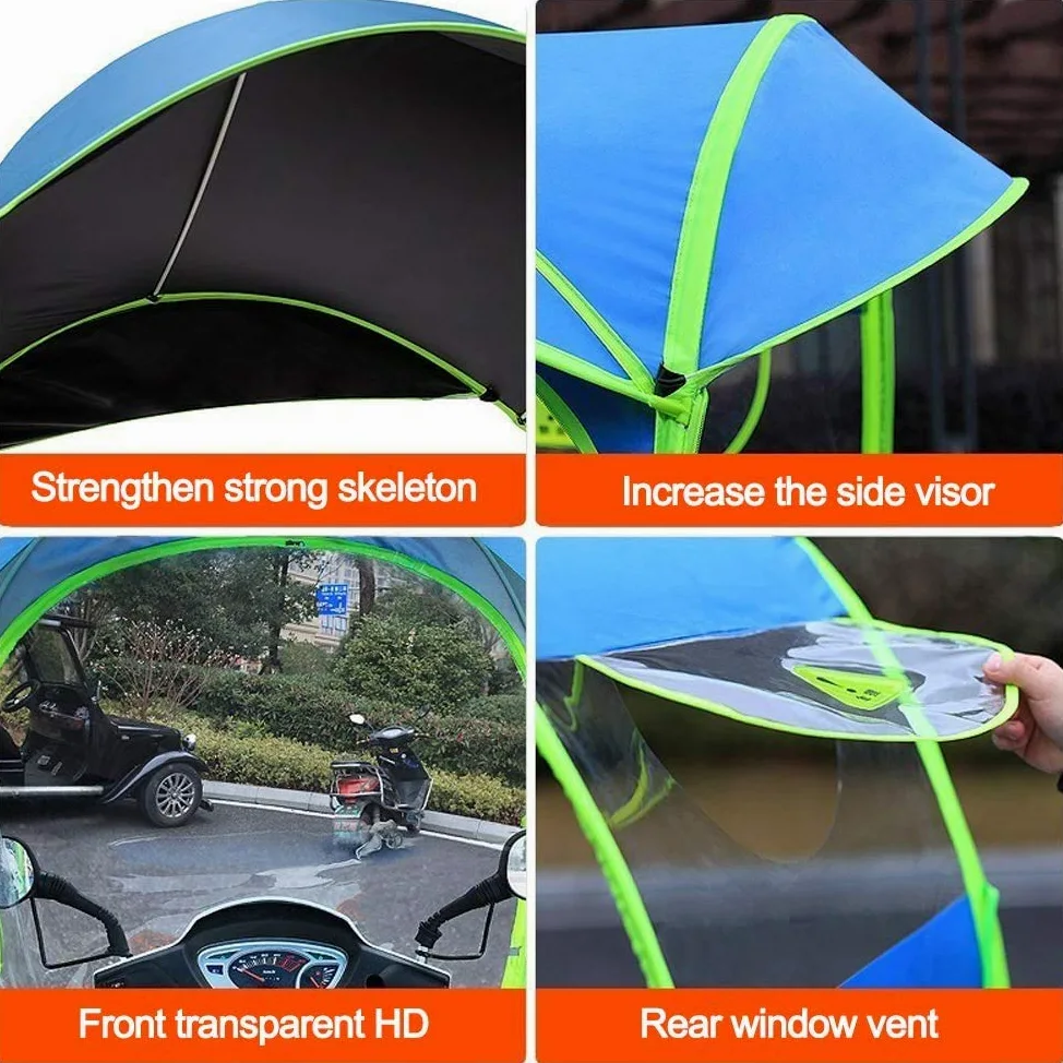 Paraguas Canopy de Motocicleta Funda Protectora contra la Lluvia for Motocicleta, Universal for Moto, Scooter y Bicicleta.(Blue)