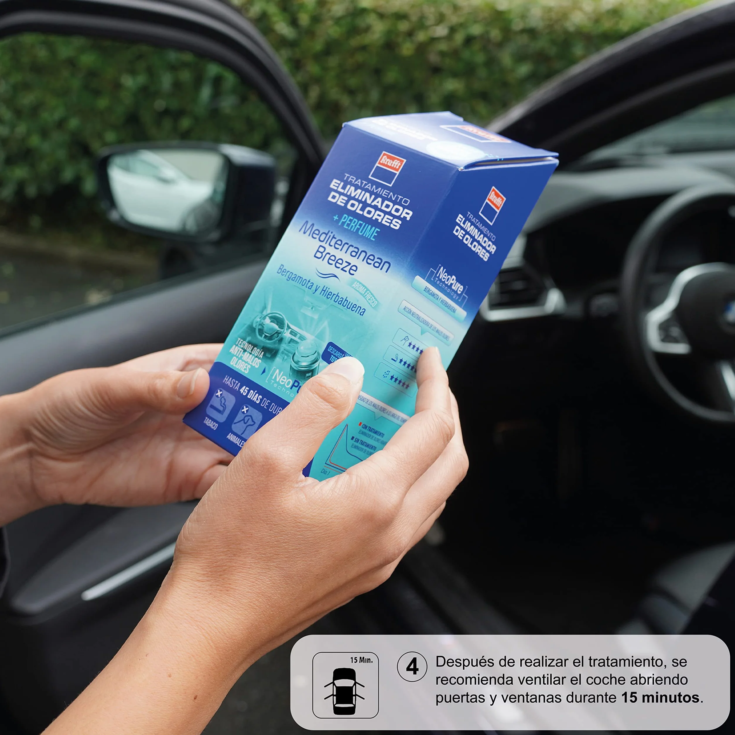 Krafft Ambientador Profesional – Eliminador de Olores de Vehículo – Duración hasta 45 Días – Tecnología Neo Pure de Doble Acción – Neutraliza Olores de Humedad, Tabaco y Mascotas – 150 ml