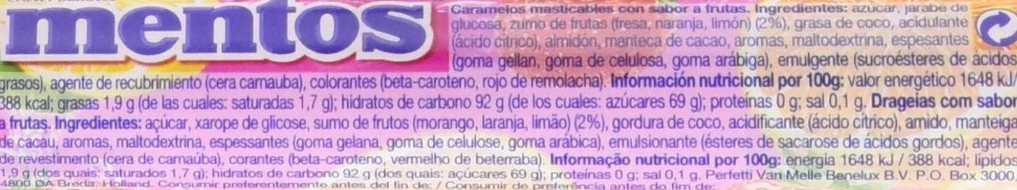 Mentos Caramelo Masticable 20x38g Frutas Variadas Caramelos Redondos