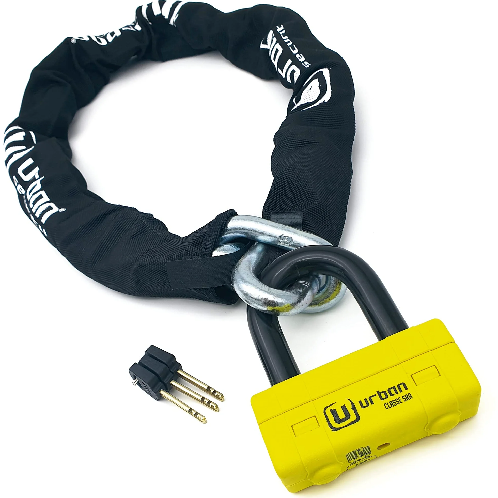 URBAN UR75150 Cadena Candado Antirrobo Pesado ø15mm + Mini U, Alta Seguridad Homologada SRA, 150cm Completamente Testada +Visible, Antirobo Multifunción para Disco Freno, Anclaje, Motocicleta, Parking