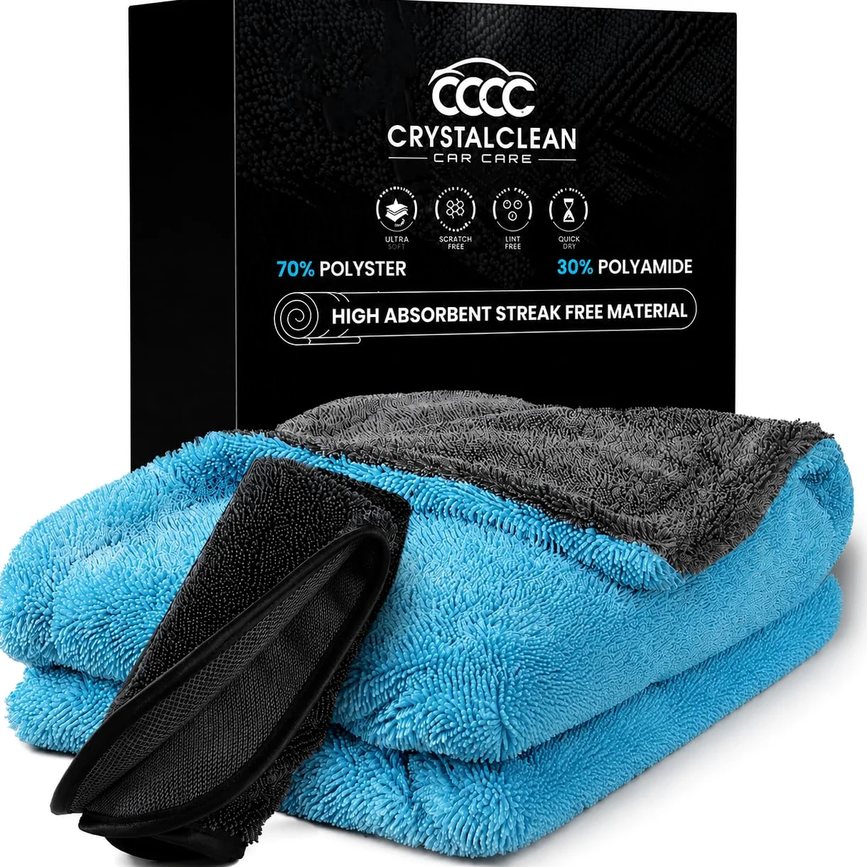 Toallas de microfibra para coches, 1300 g/m², tamaño grande, doble bucle trenzado, 2 piezas, mezcla 70/30, secado rápido, alta absorción, sin bordes, sin rayas, toalla de secado de coche para detalles