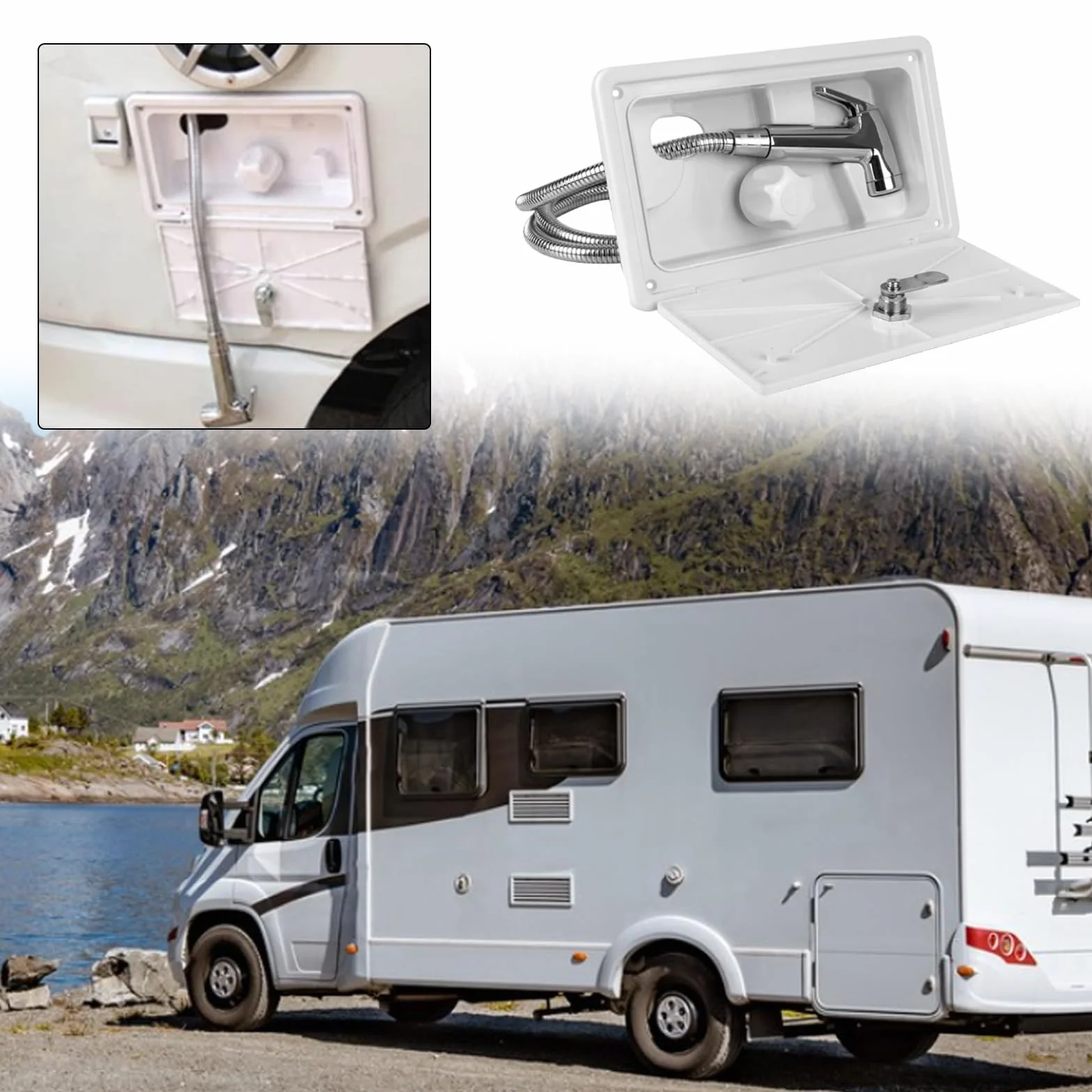Ducha Para RV, Ducha Al Aire Libre Para Autocaravanas, Kit De Caja De Ducha Con Interruptor De Frío Y Calor Con Cerradura, Ducha De Camping Para Autocaravana Marina Caravana- Blanco