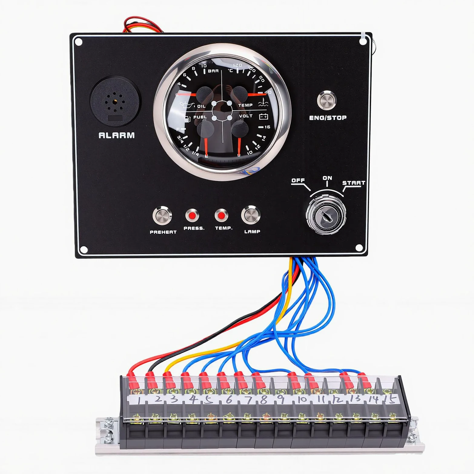 Goshyda Panel de Instrumentos para Barcos 4 en 1 de 12 V, Grupo de Indicadores Multifunción con Nivel de Aceite, Presión de Aceite, Temperatura del Agua, Voltímetro para Yates, Vehículos