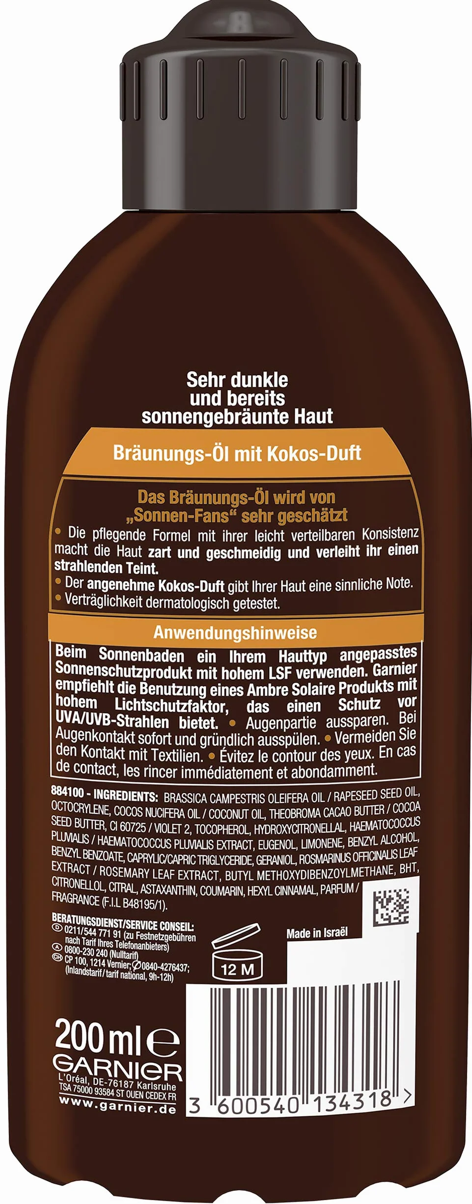 Garnier Ambre Solaire Delial Tiefbraun Bräunungsöl 200 ml