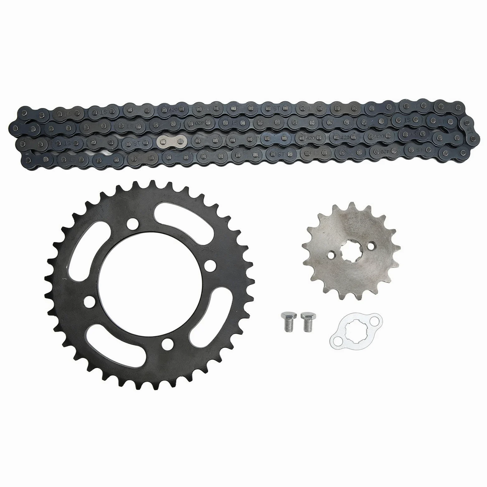 Fydun Kit de Piñón de Cadena 420, Cadena 420 155 Mm 37 Dientes Delantero 420 17 Dientes Rueda Dentada Trasera Tratamiento Térmico Universal Reemplazo para Minimotos ATV Go Kart de 50 a 125