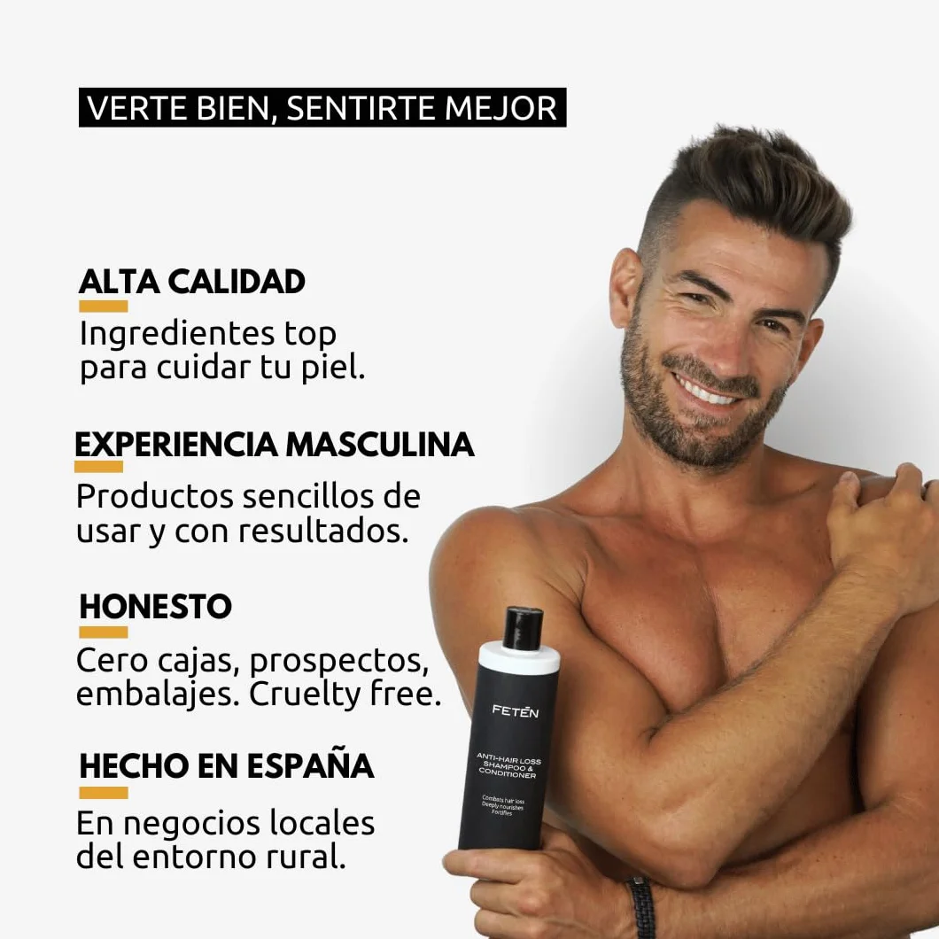 FETEN Champú Anticaída y Acondicionador para Hombre 400ml, Tratamiento Anticaida y Anti Caspa